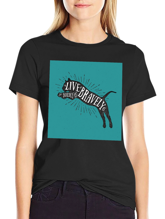 Live Bravely Cat Graphic Tee - Black Cotton Blend