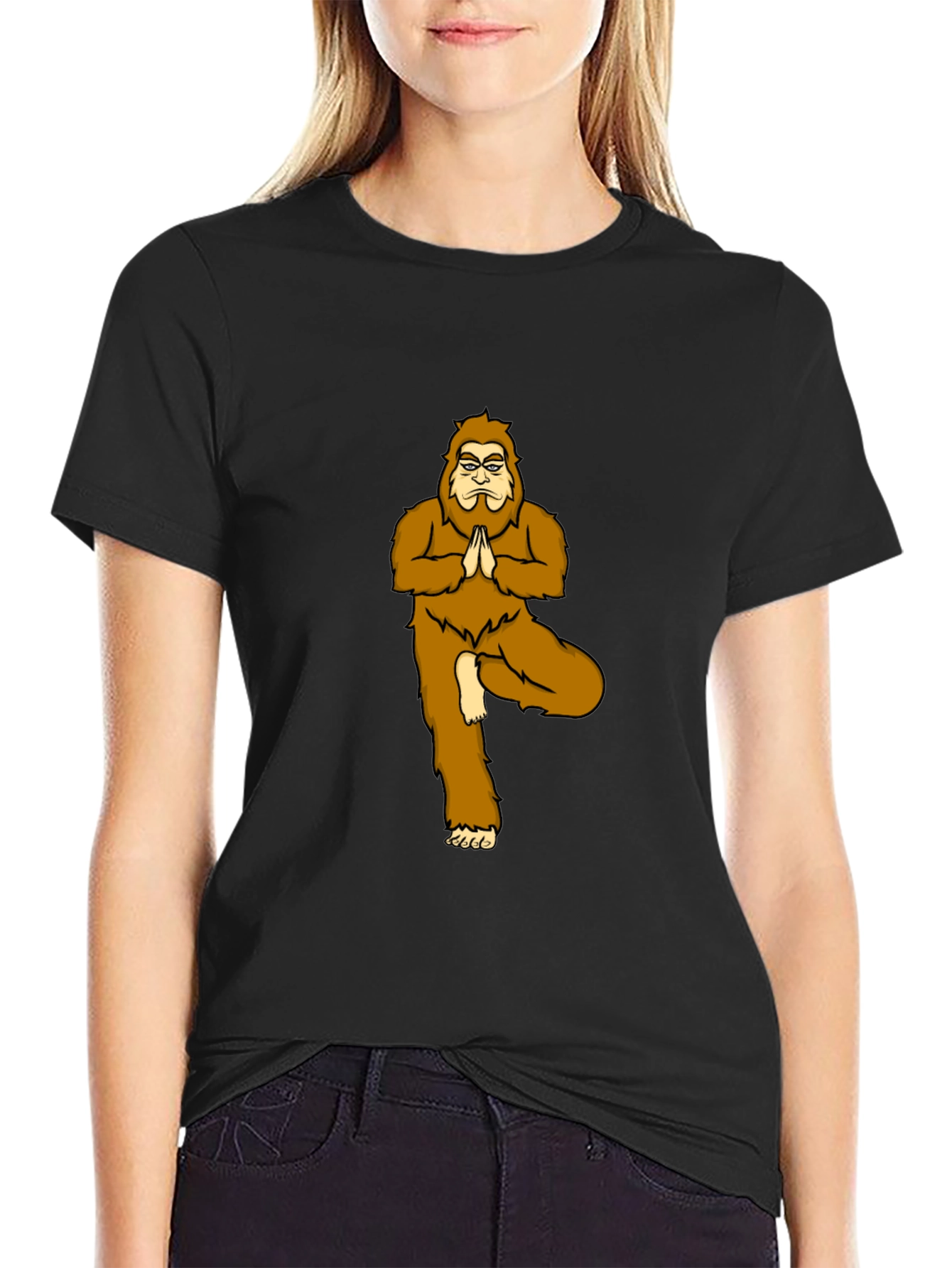 Yoga Bigfoot Black T-Shirt - Novelty Tee