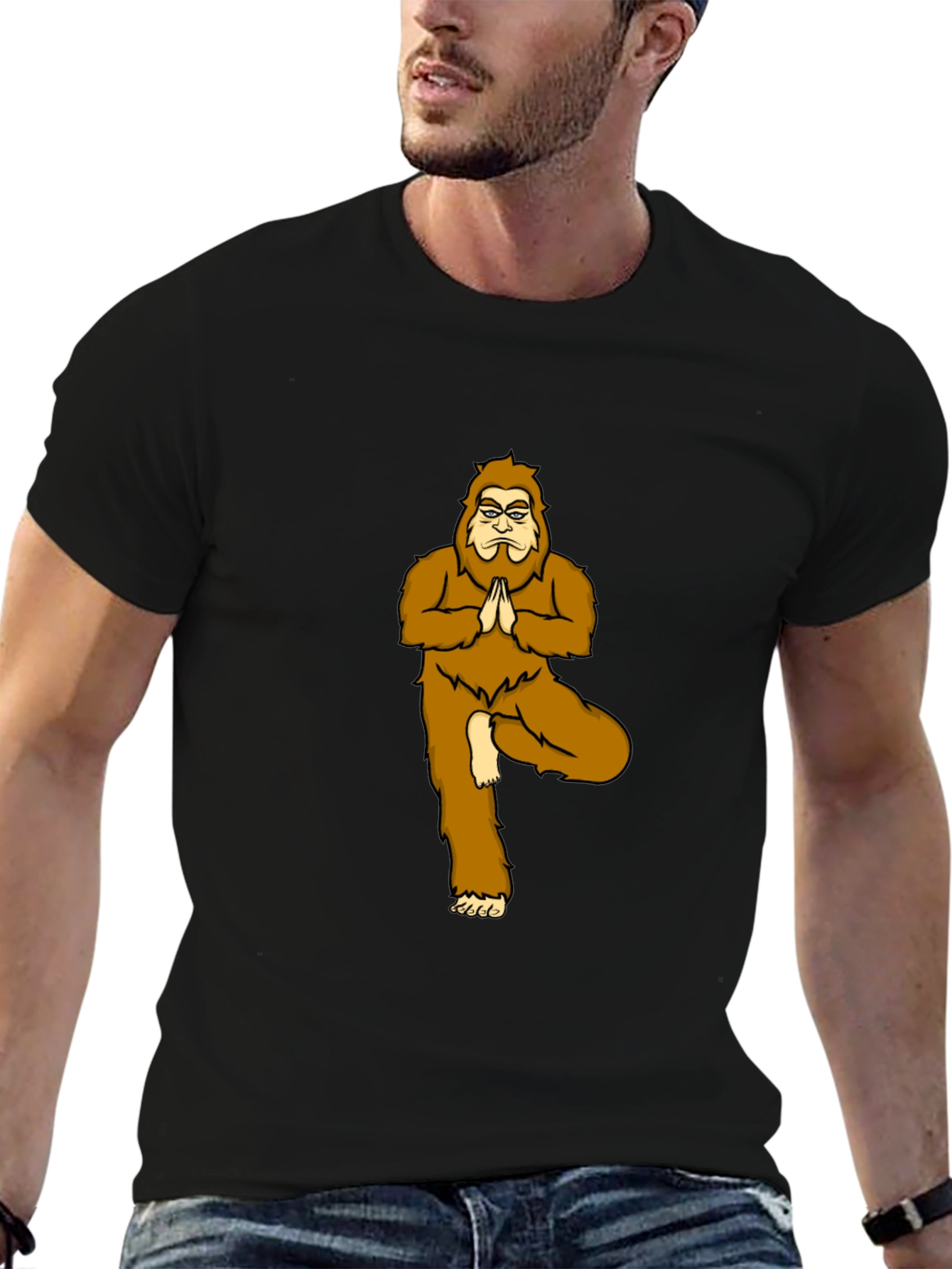 Yoga Bigfoot Black T-Shirt - Novelty Tee