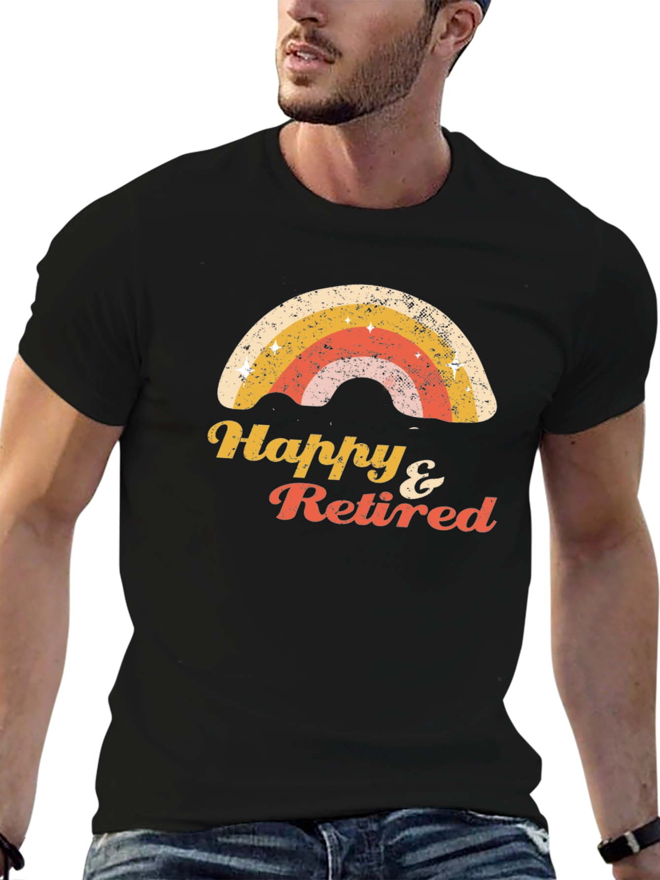 Happy & Retired Rainbow Graphic T-Shirt