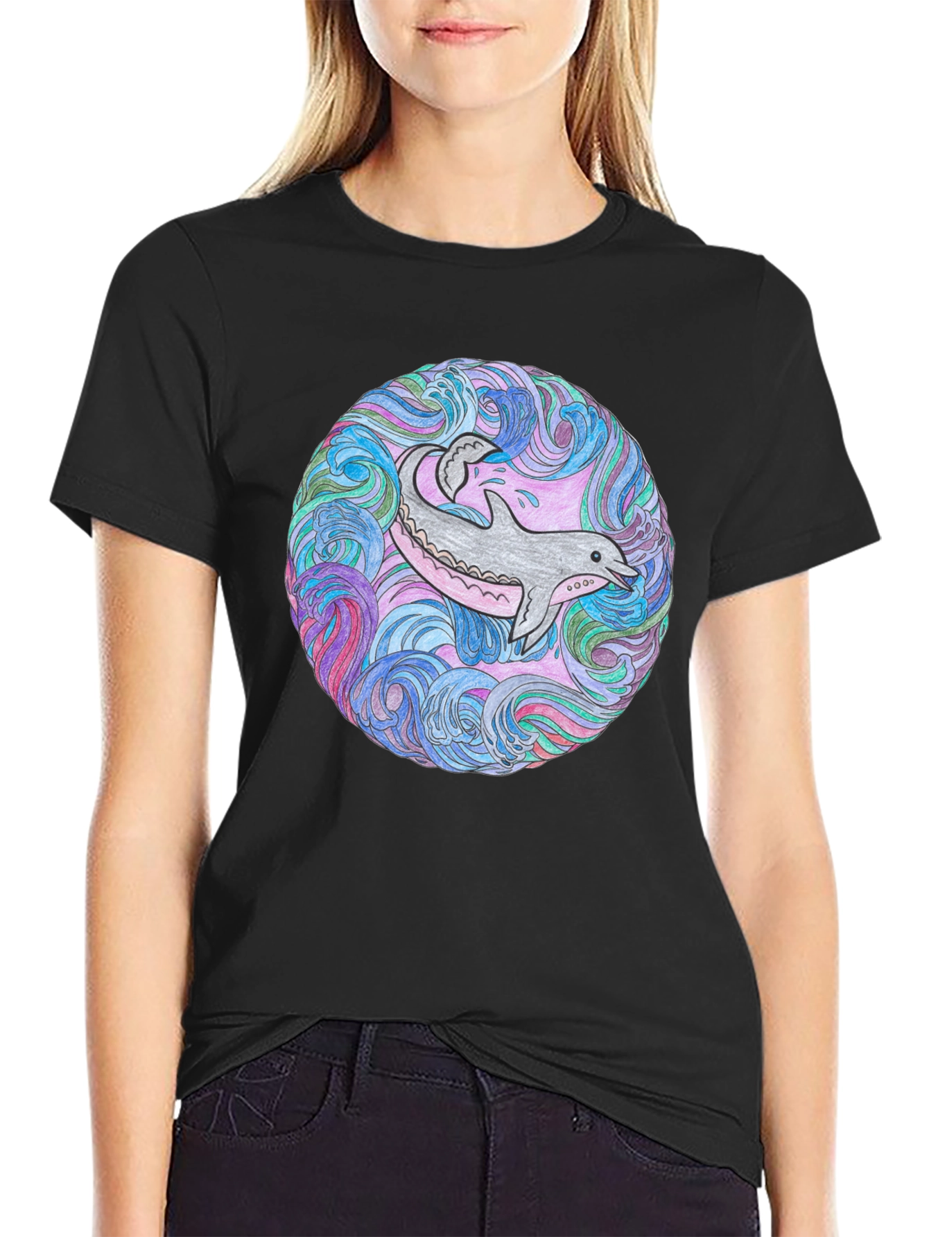 Dolphin Mandala Black T-Shirt