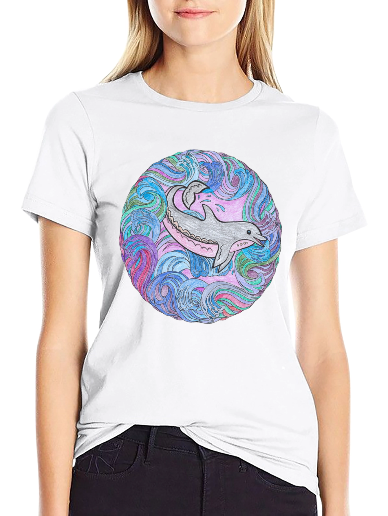 Dolphin Mandala Black T-Shirt