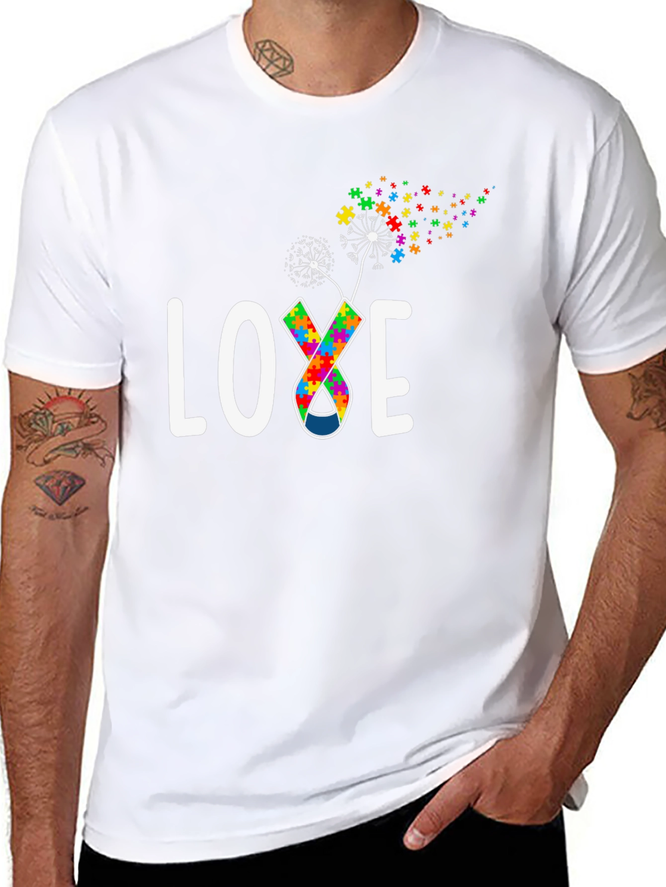 Autism Awareness Love Puzzle Piece Dandelion T-Shirt