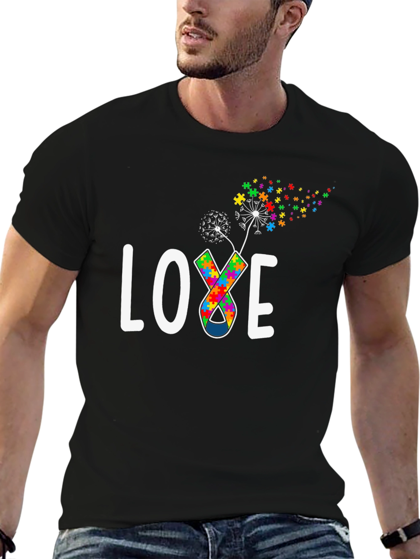 Autism Awareness Love Puzzle Piece Dandelion T-Shirt