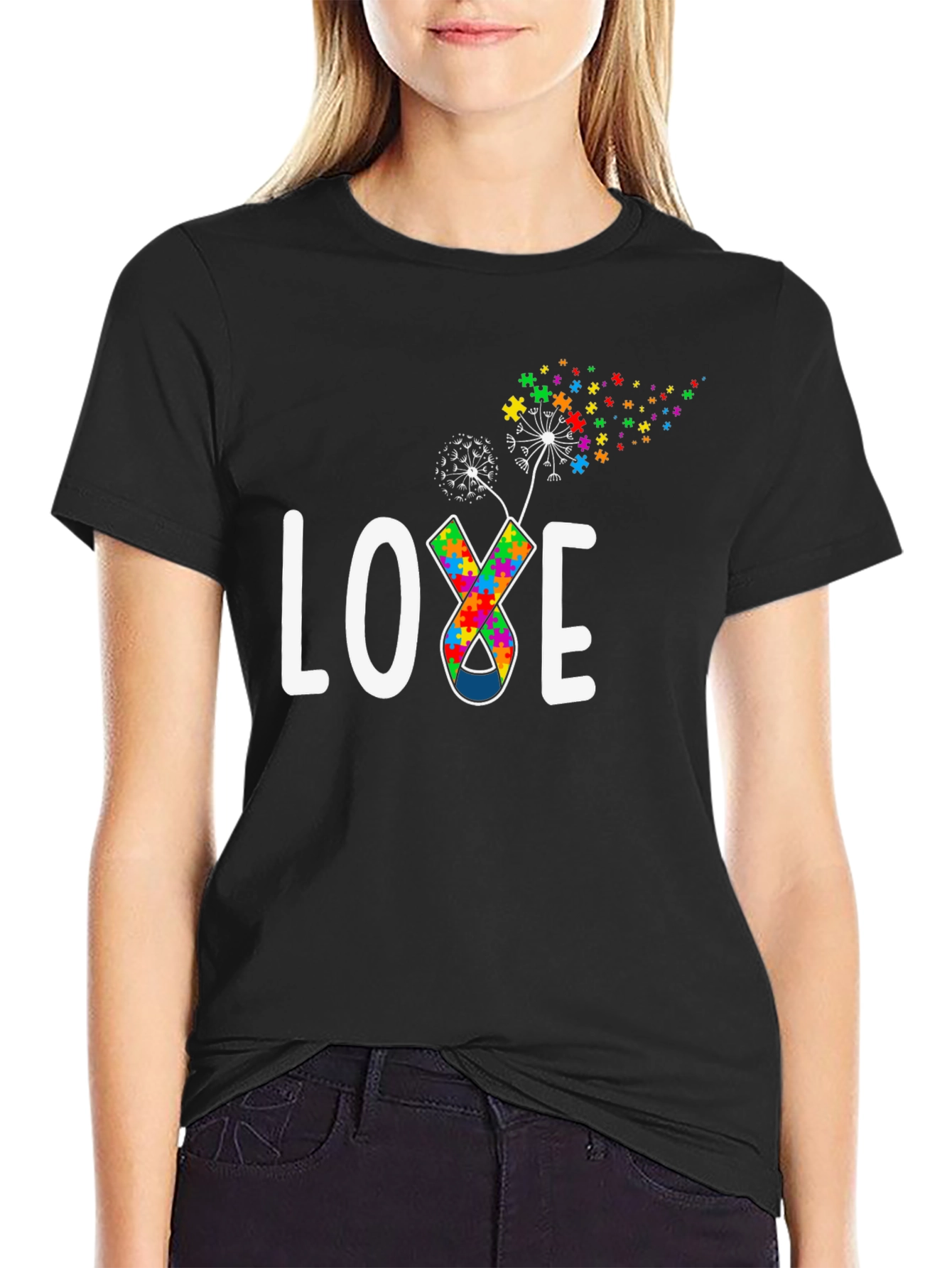 Autism Awareness Love Puzzle Piece Dandelion T-Shirt