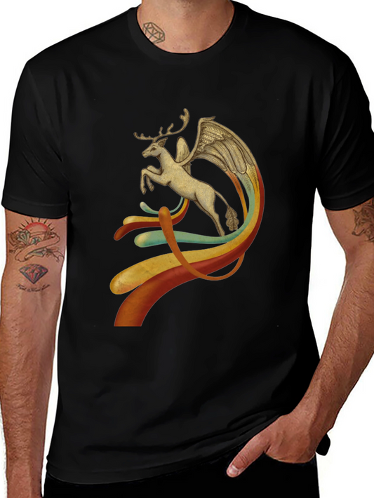 Winged Deer Graphic Black T-Shirt
