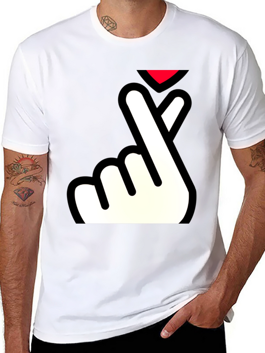 Finger Heart Gesture Graphic Tee - Korean Pop Culture T-Shirt