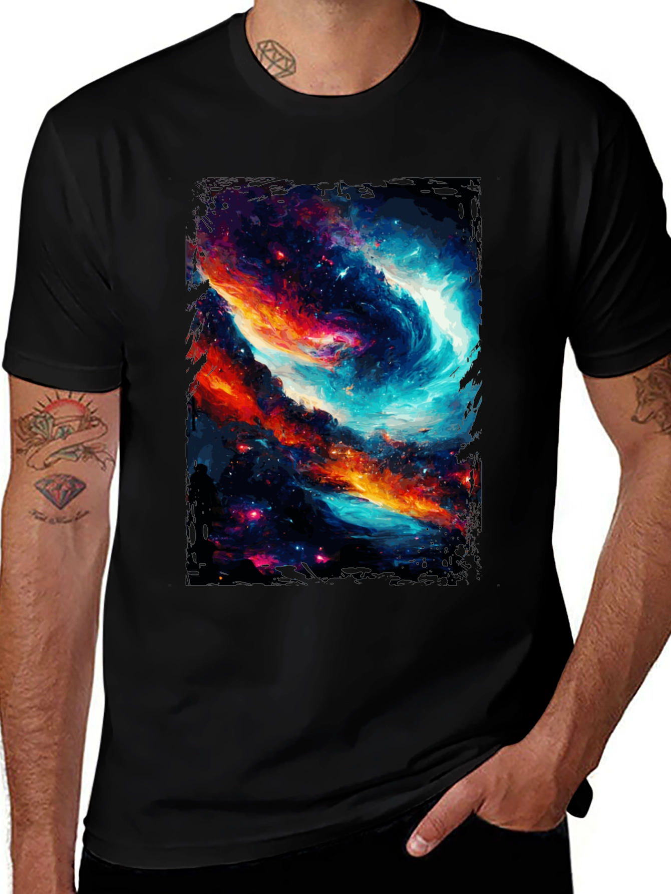 Cosmic Galaxy Graphic Tee - Black Cotton Blend