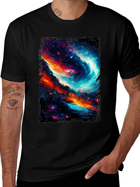 Cosmic Galaxy Graphic Tee - Black Cotton Blend