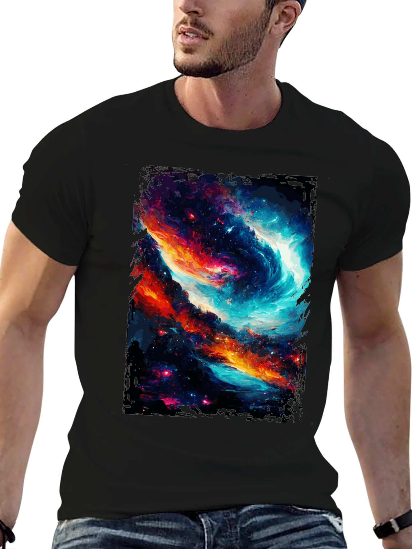 Cosmic Galaxy Graphic Tee - Black Cotton Blend