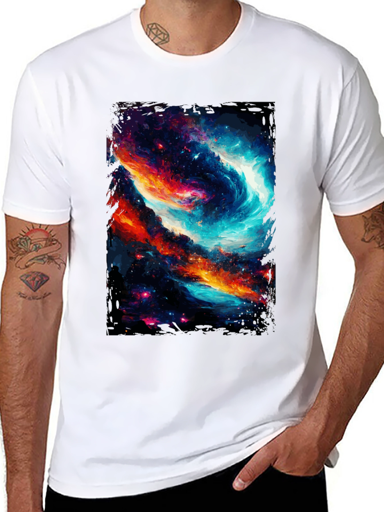 Cosmic Galaxy Graphic Tee - Black Cotton Blend
