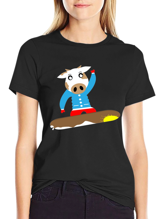Snowboarding Cow Graphic Tee