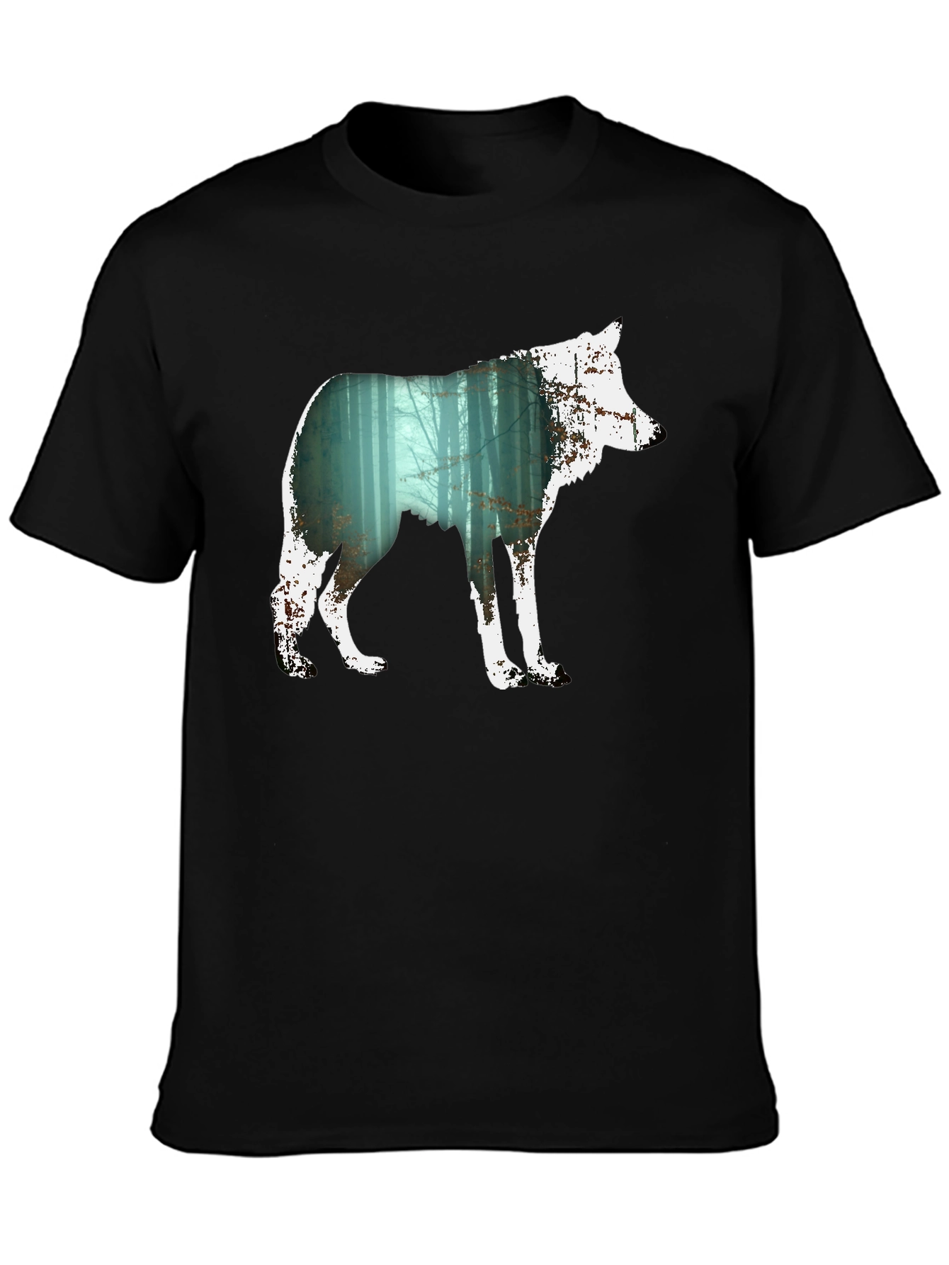 Wolf Silhouette Forest Graphic Tee - Black