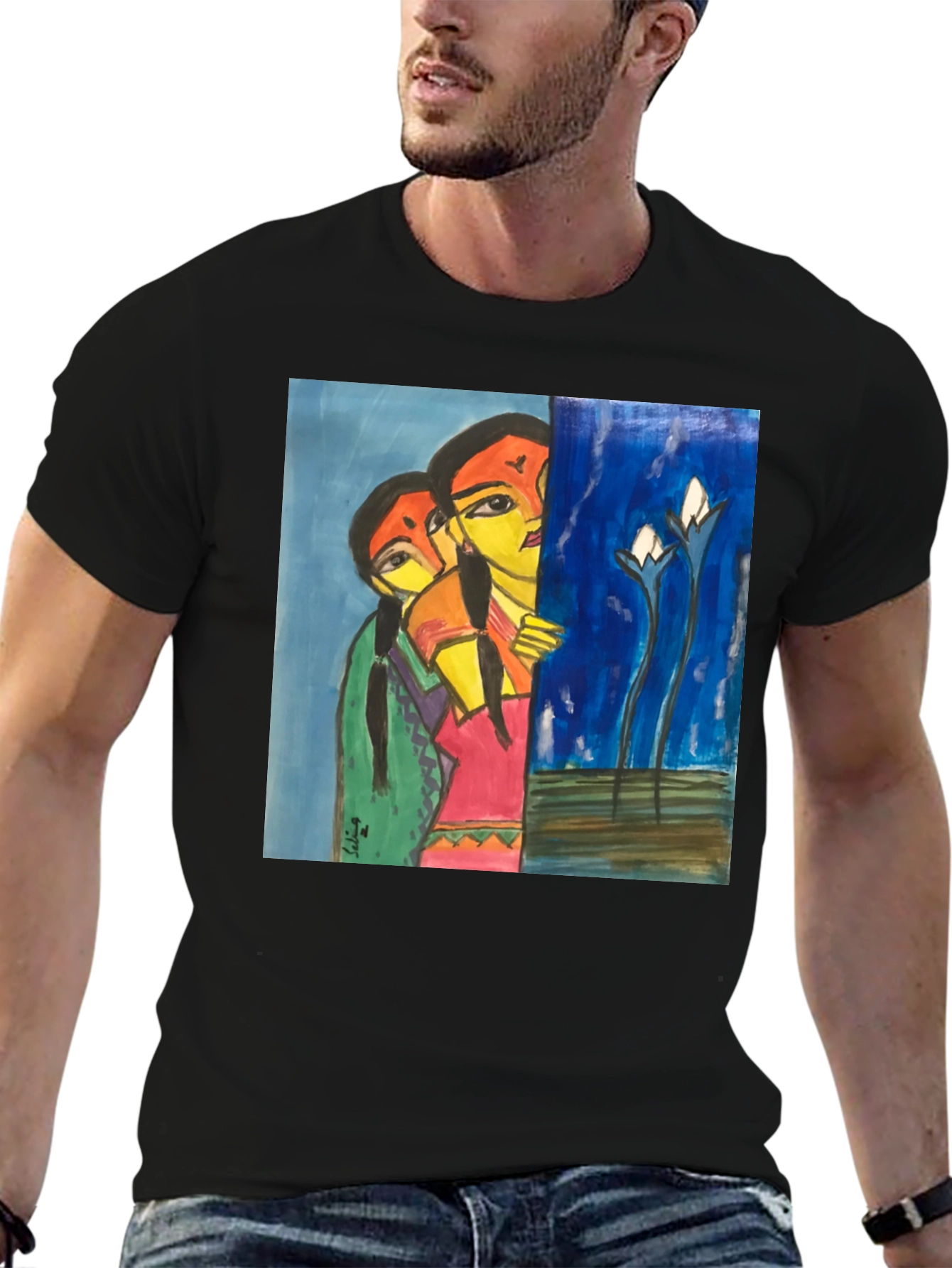 Unique Art Print Black T-Shirt