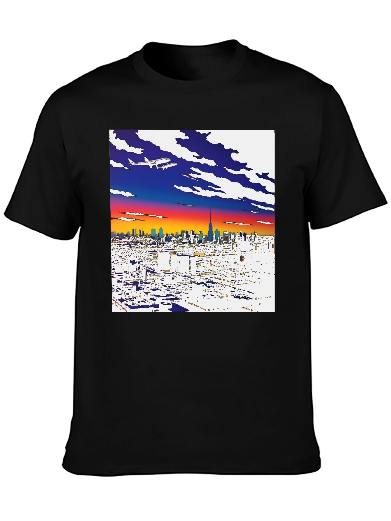 Cityscape Airplane Graphic Tee