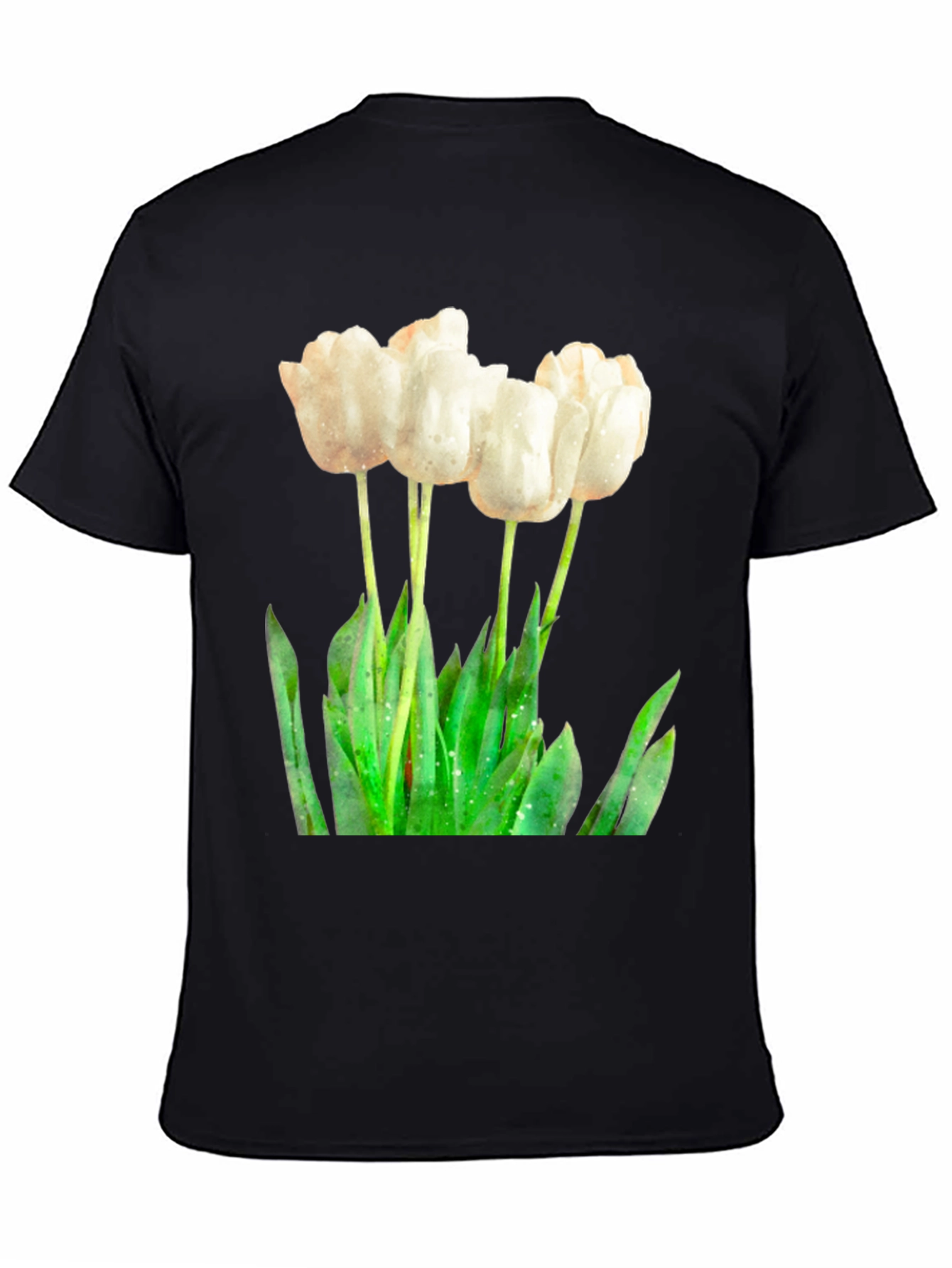 Elegant White Tulip Graphic Tee - Soft Cotton Blend