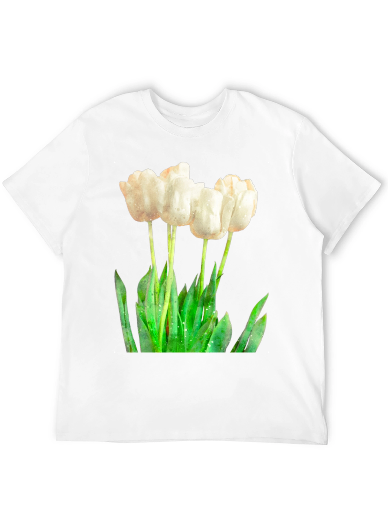 Elegant White Tulip Graphic Tee - Soft Cotton Blend
