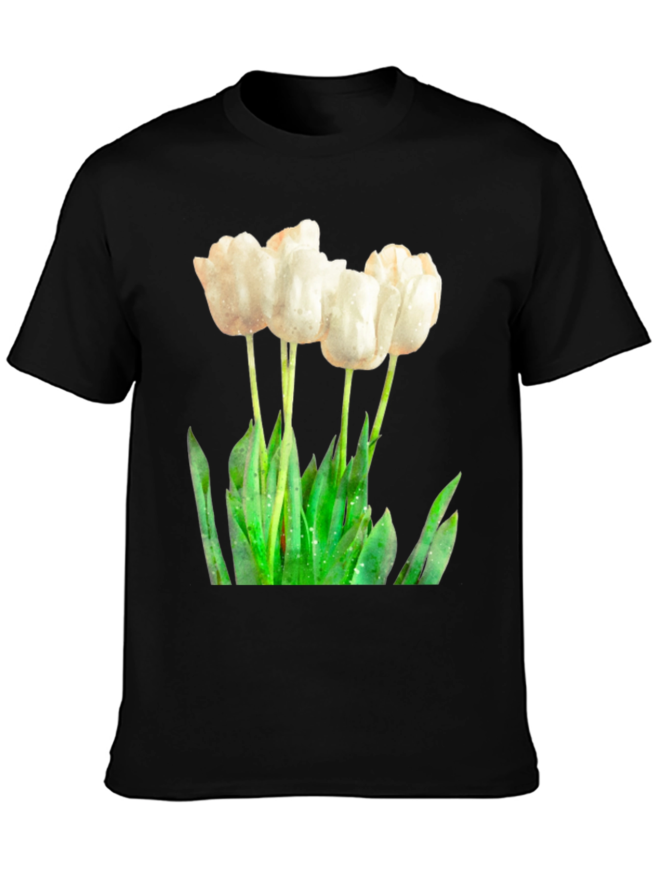Elegant White Tulip Graphic Tee - Soft Cotton Blend