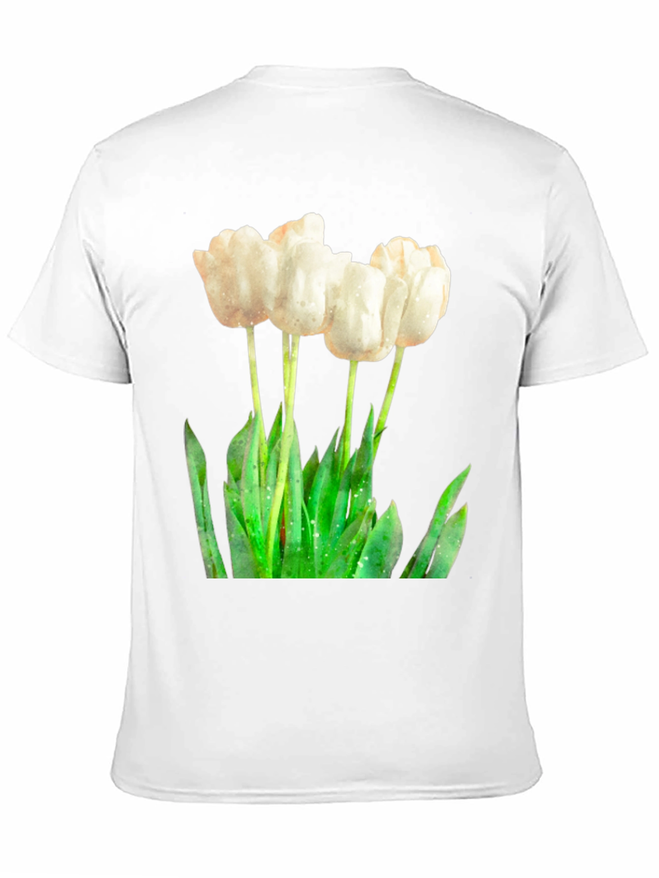 Elegant White Tulip Graphic Tee - Soft Cotton Blend