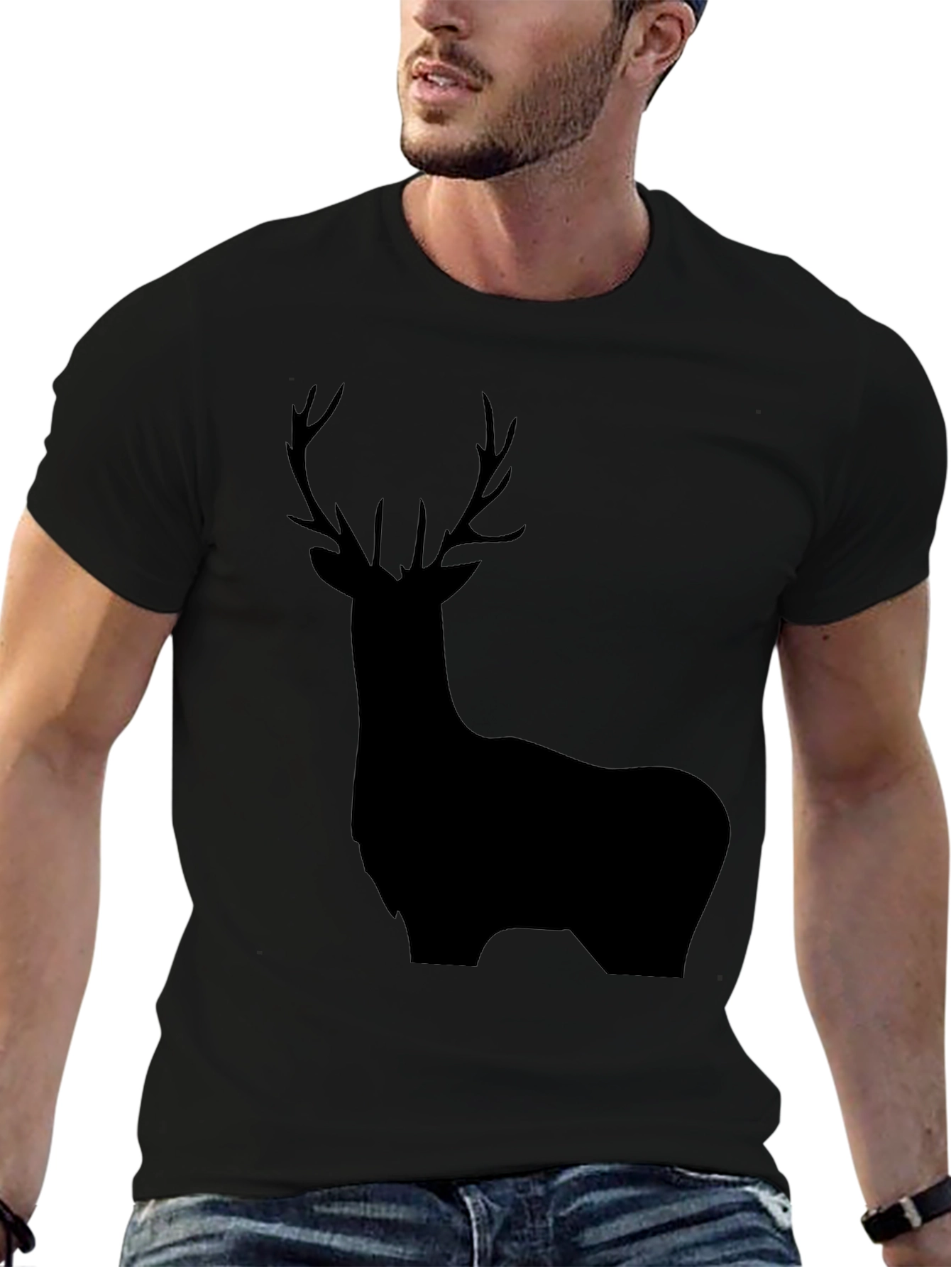Deer Silhouette Black Graphic Tee - Mens Casual Shirt