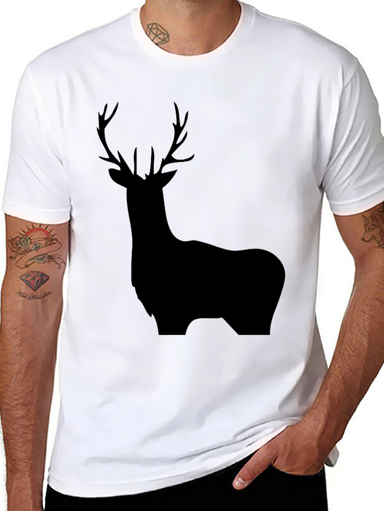 Deer Silhouette Black Graphic Tee - Mens Casual Shirt