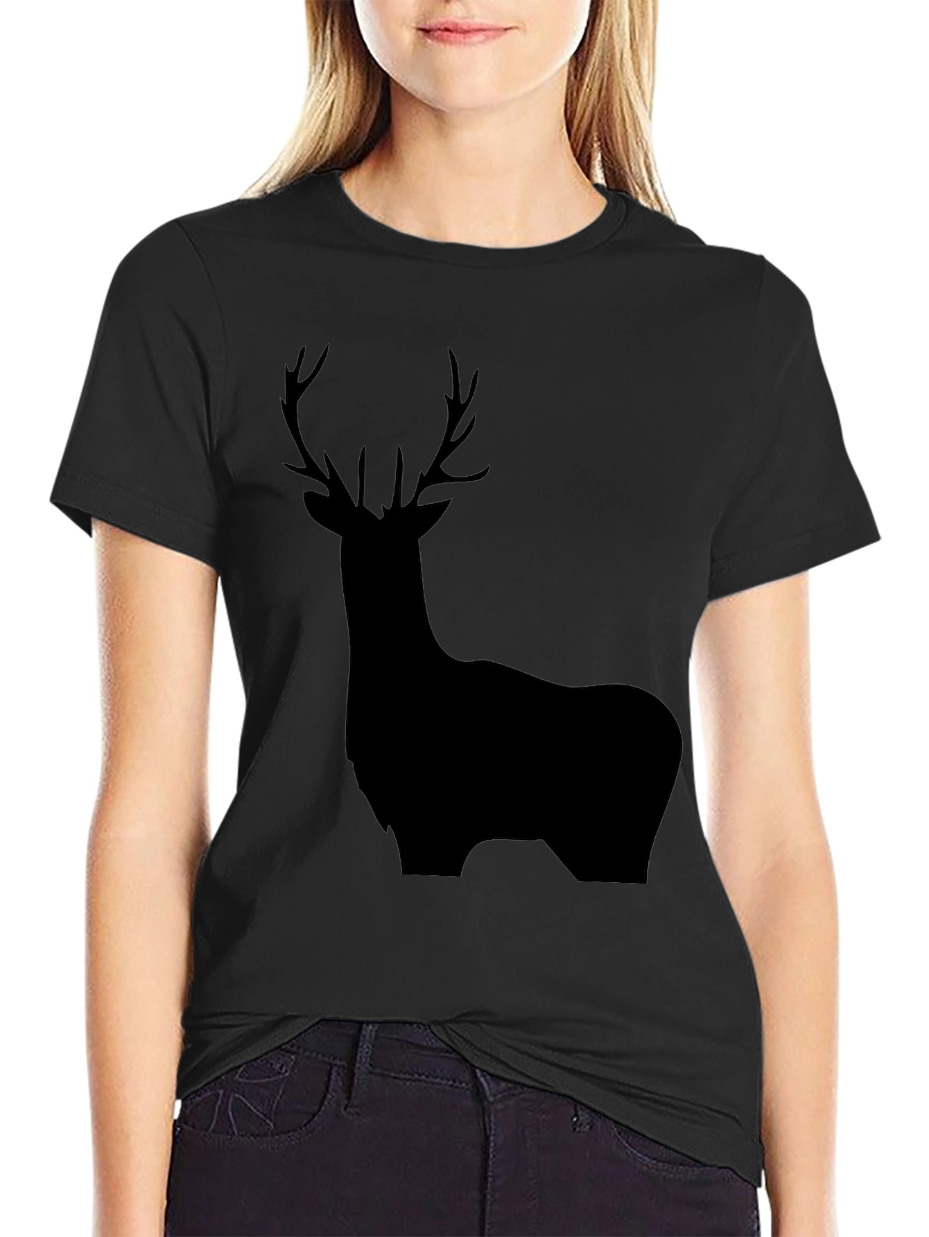Deer Silhouette Black Graphic Tee - Mens Casual Shirt