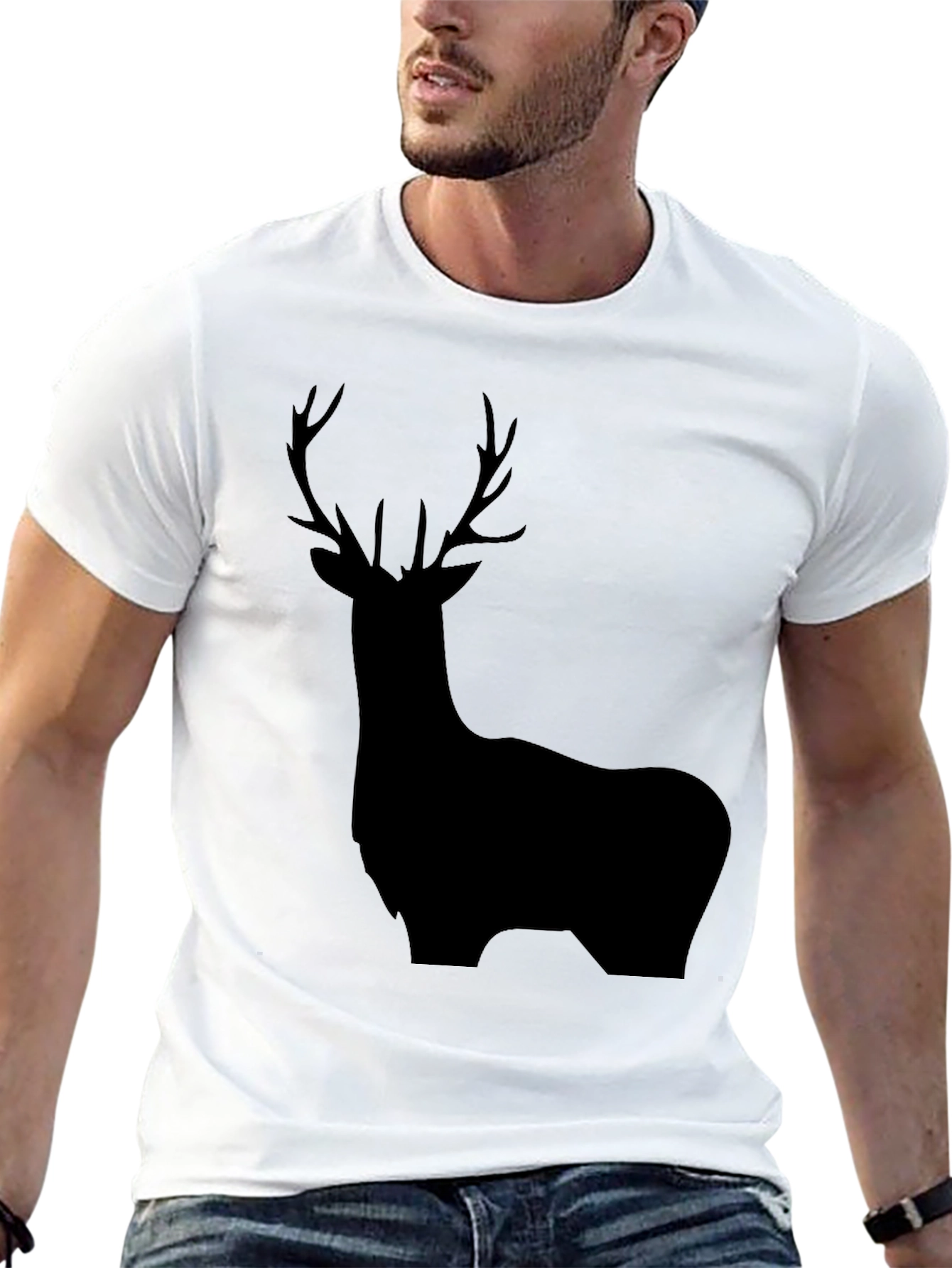 Deer Silhouette Black Graphic Tee - Mens Casual Shirt