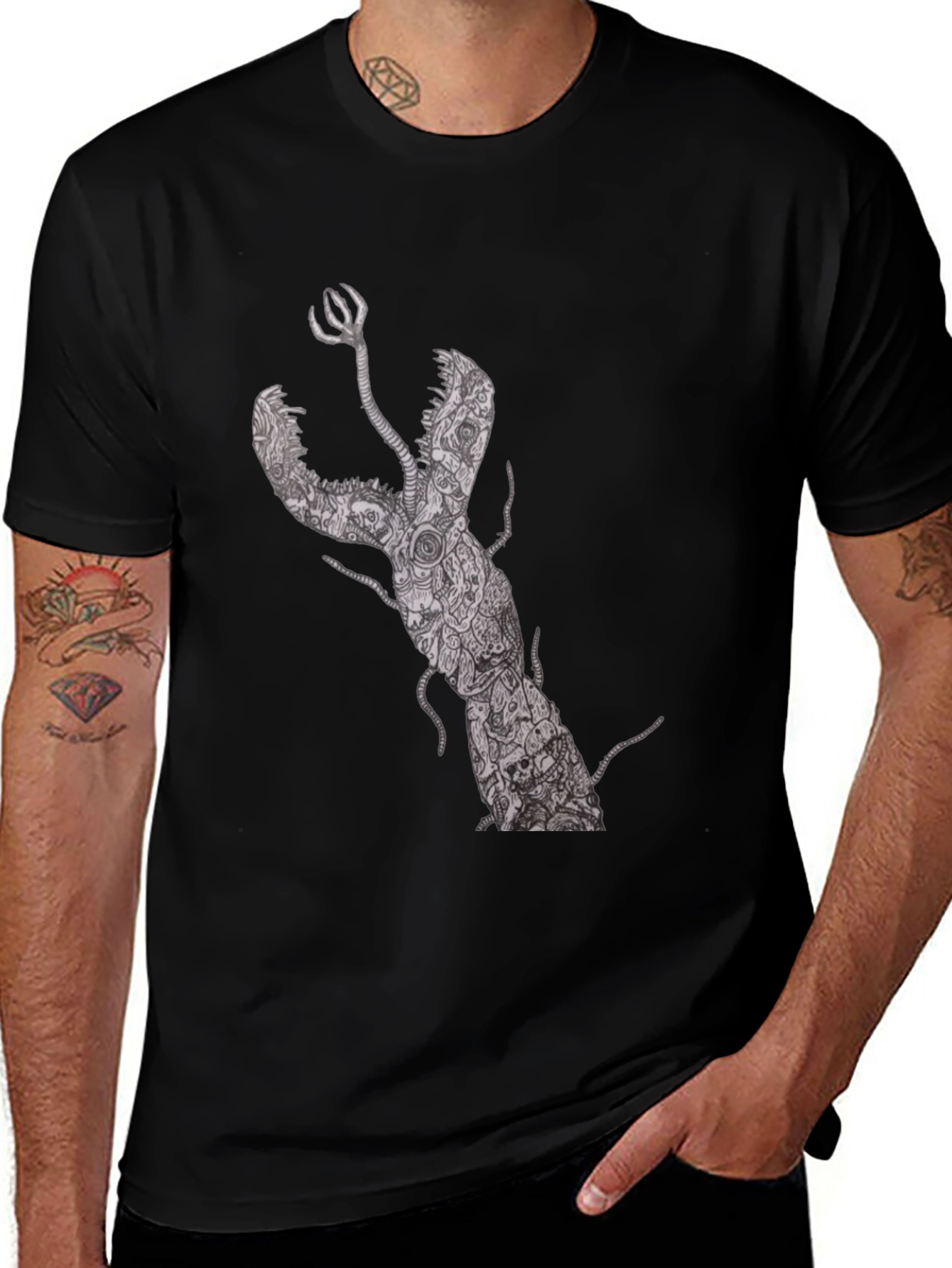 Unique Lobster Graphic Black T-Shirt