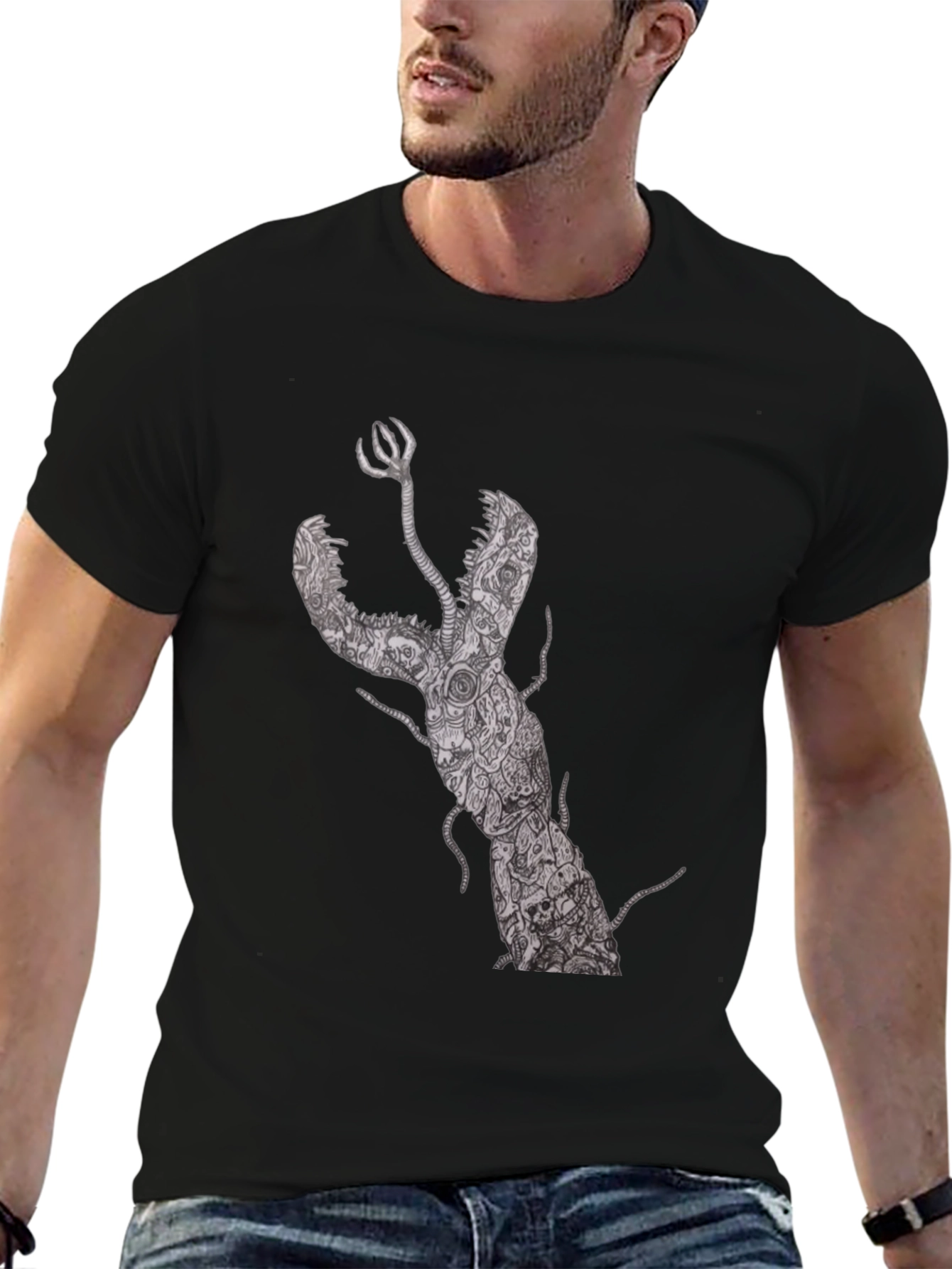 Unique Lobster Graphic Black T-Shirt