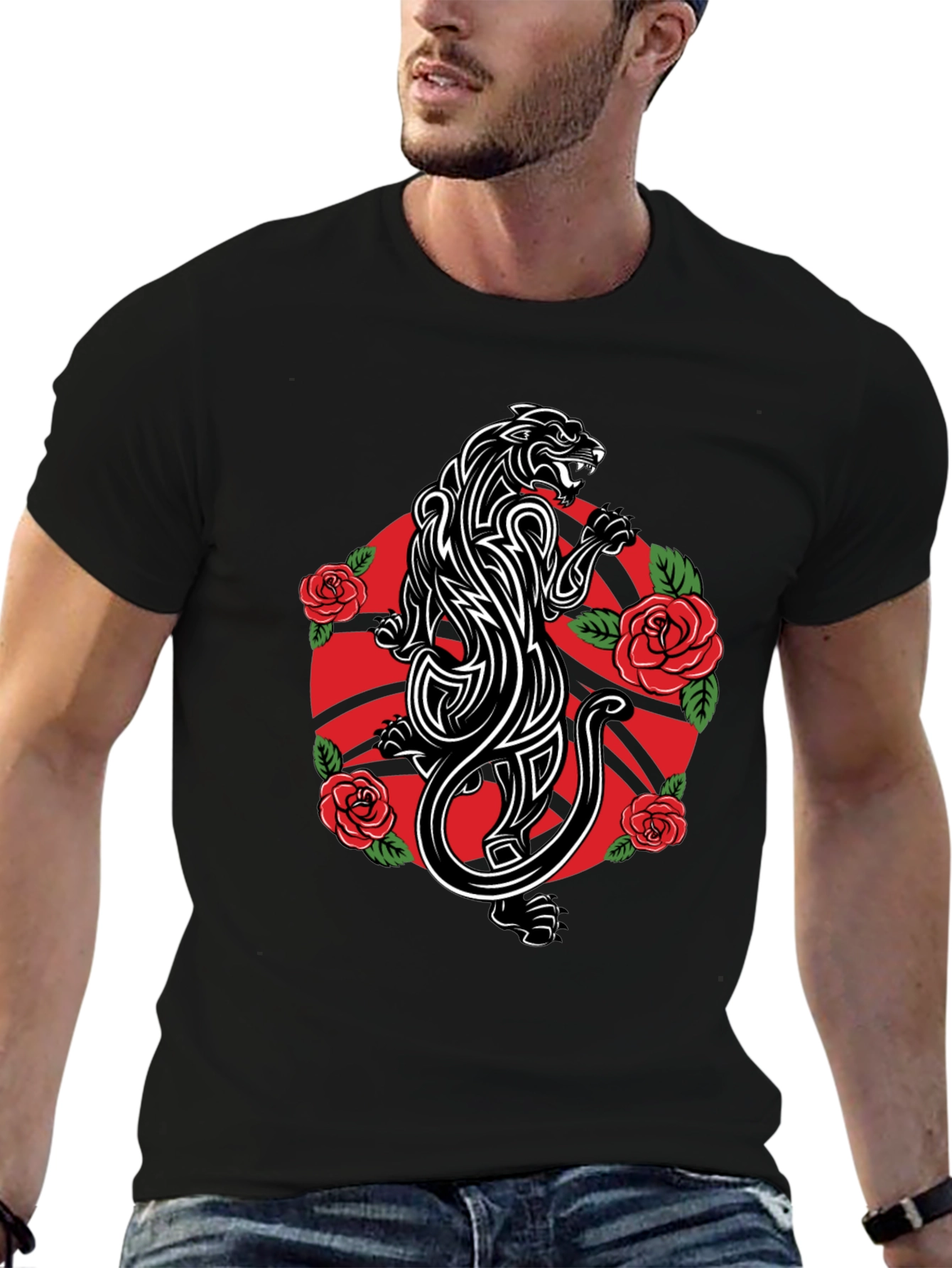 Panther & Roses Graphic Tee - Black