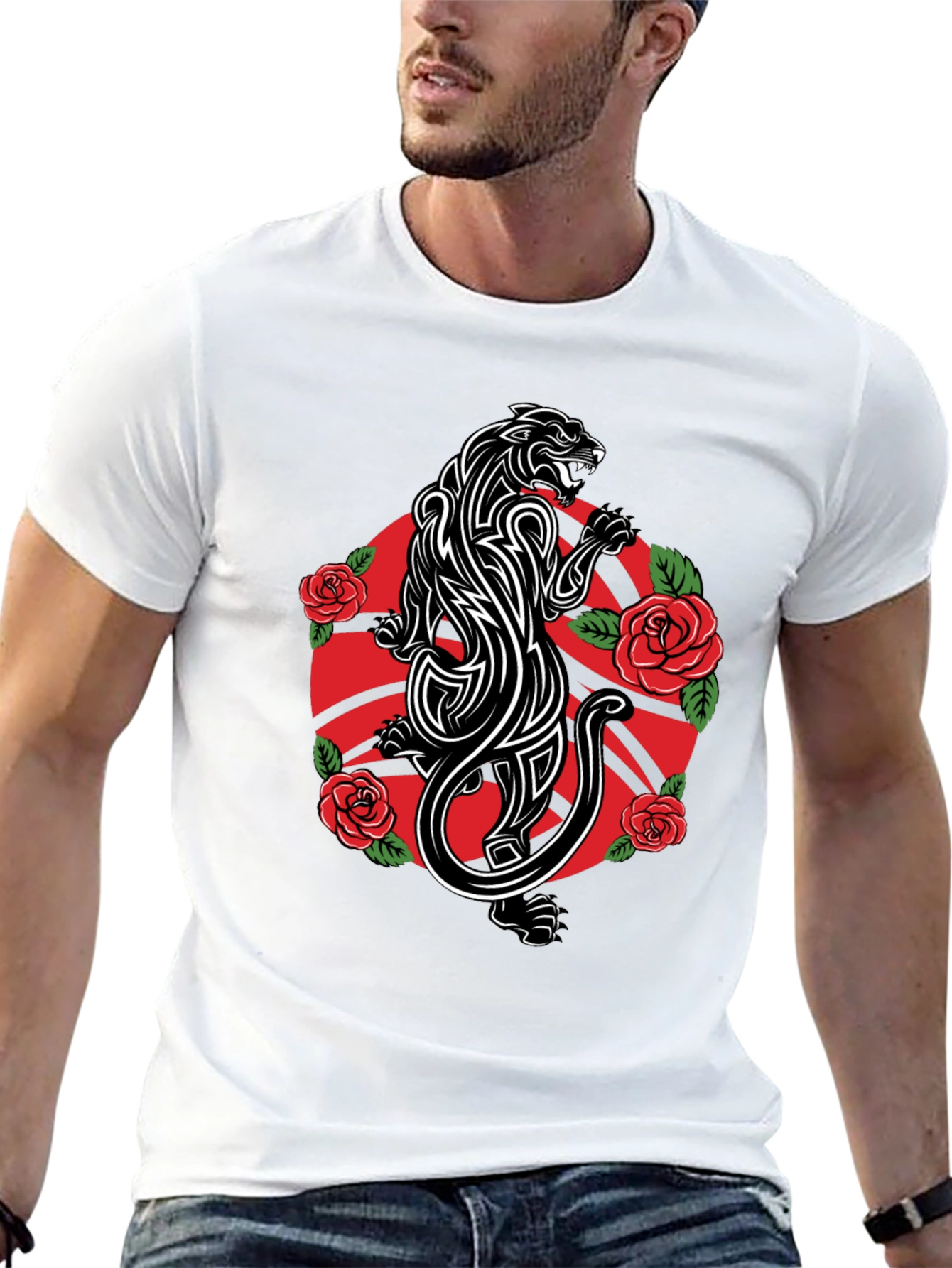 Panther & Roses Graphic Tee - Black