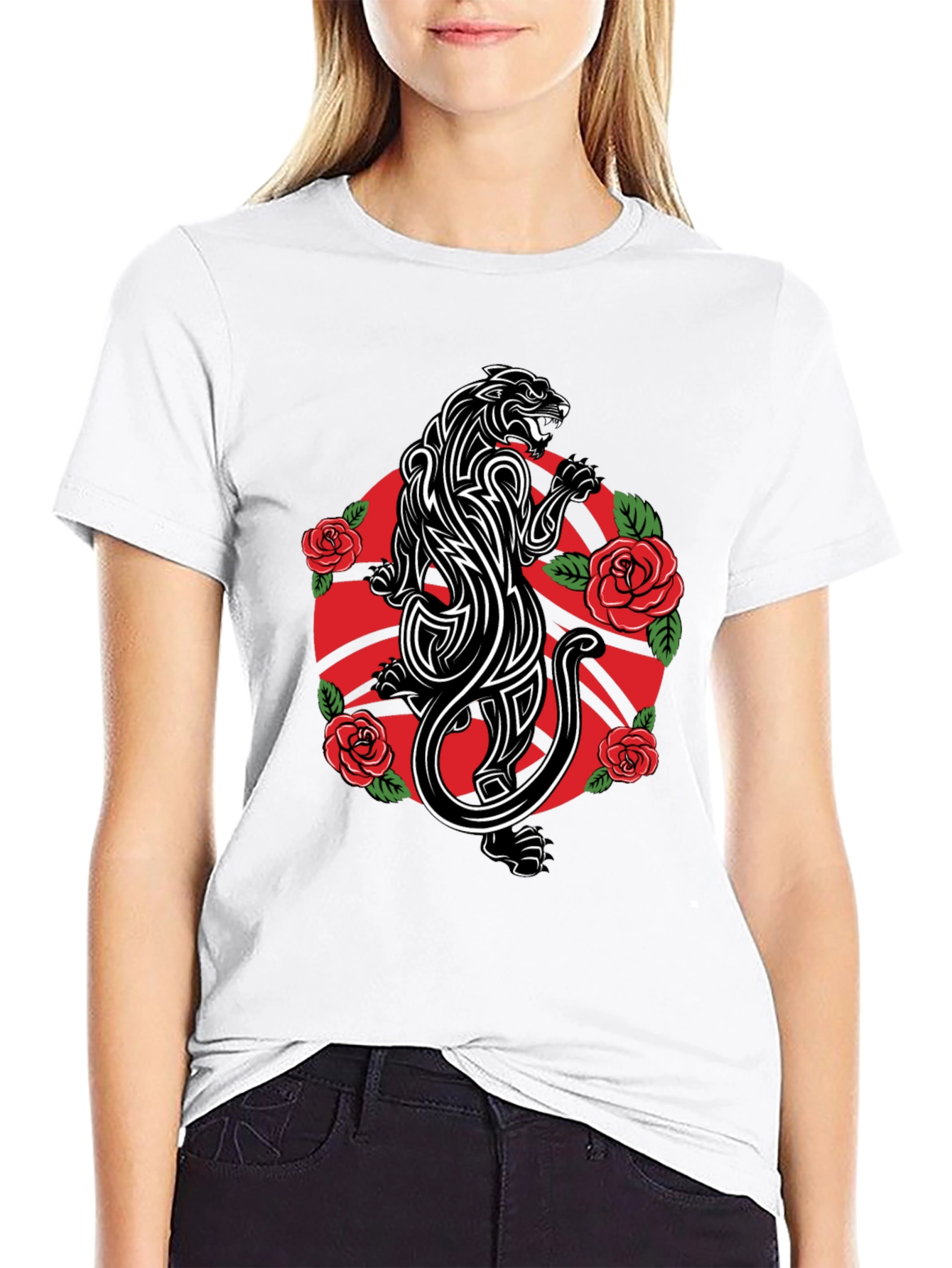 Panther & Roses Graphic Tee - Black