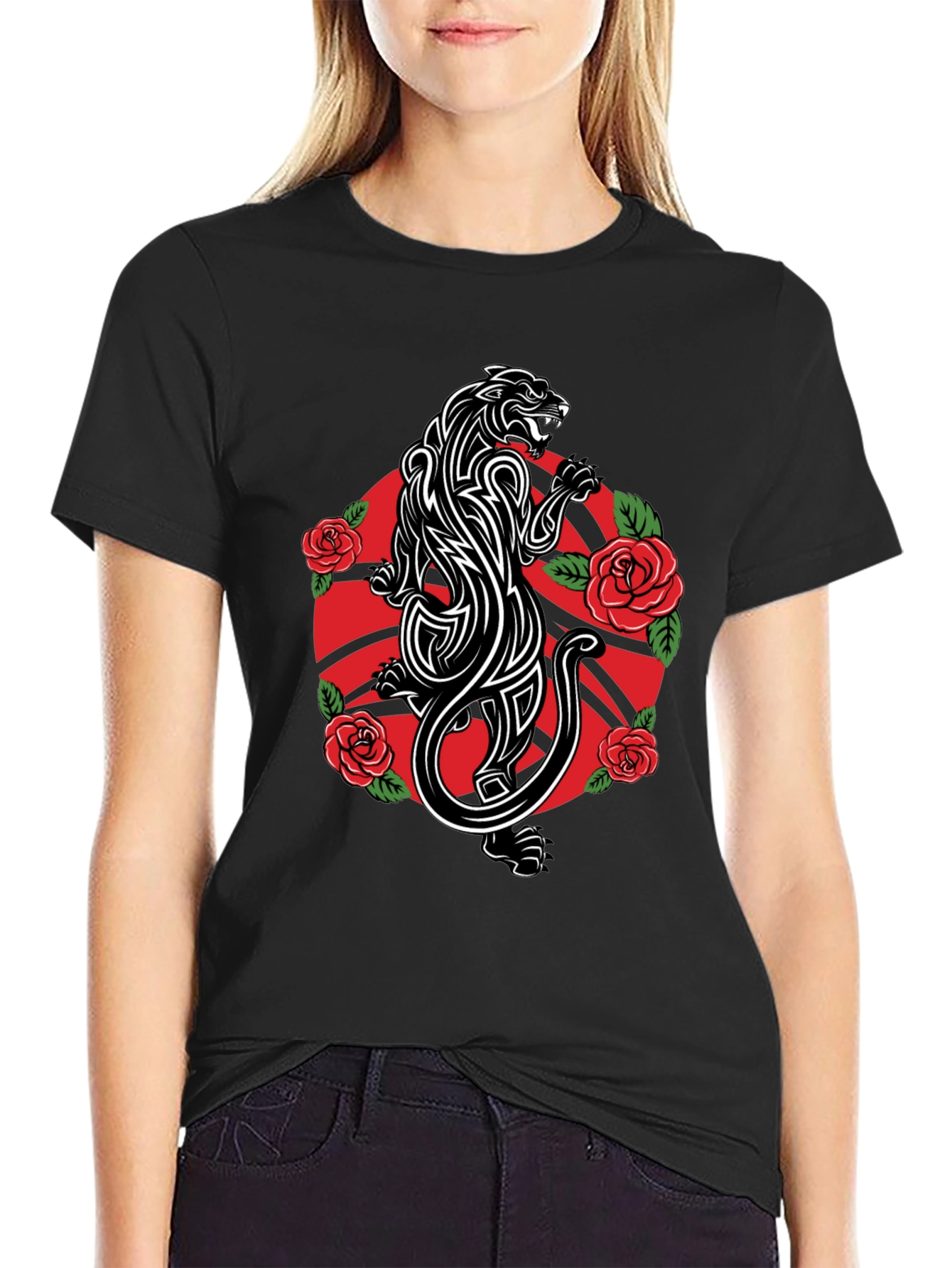 Panther & Roses Graphic Tee - Black