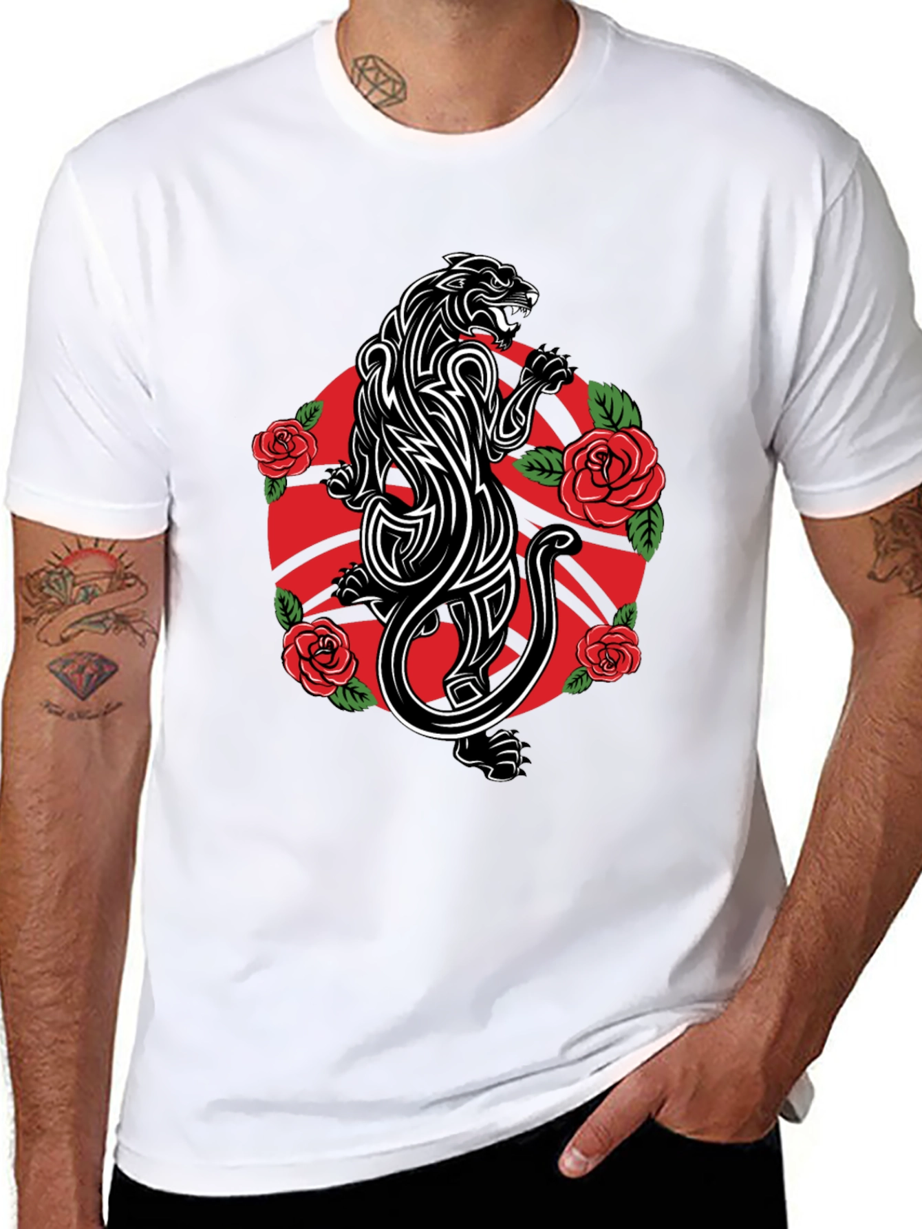 Panther & Roses Graphic Tee - Black
