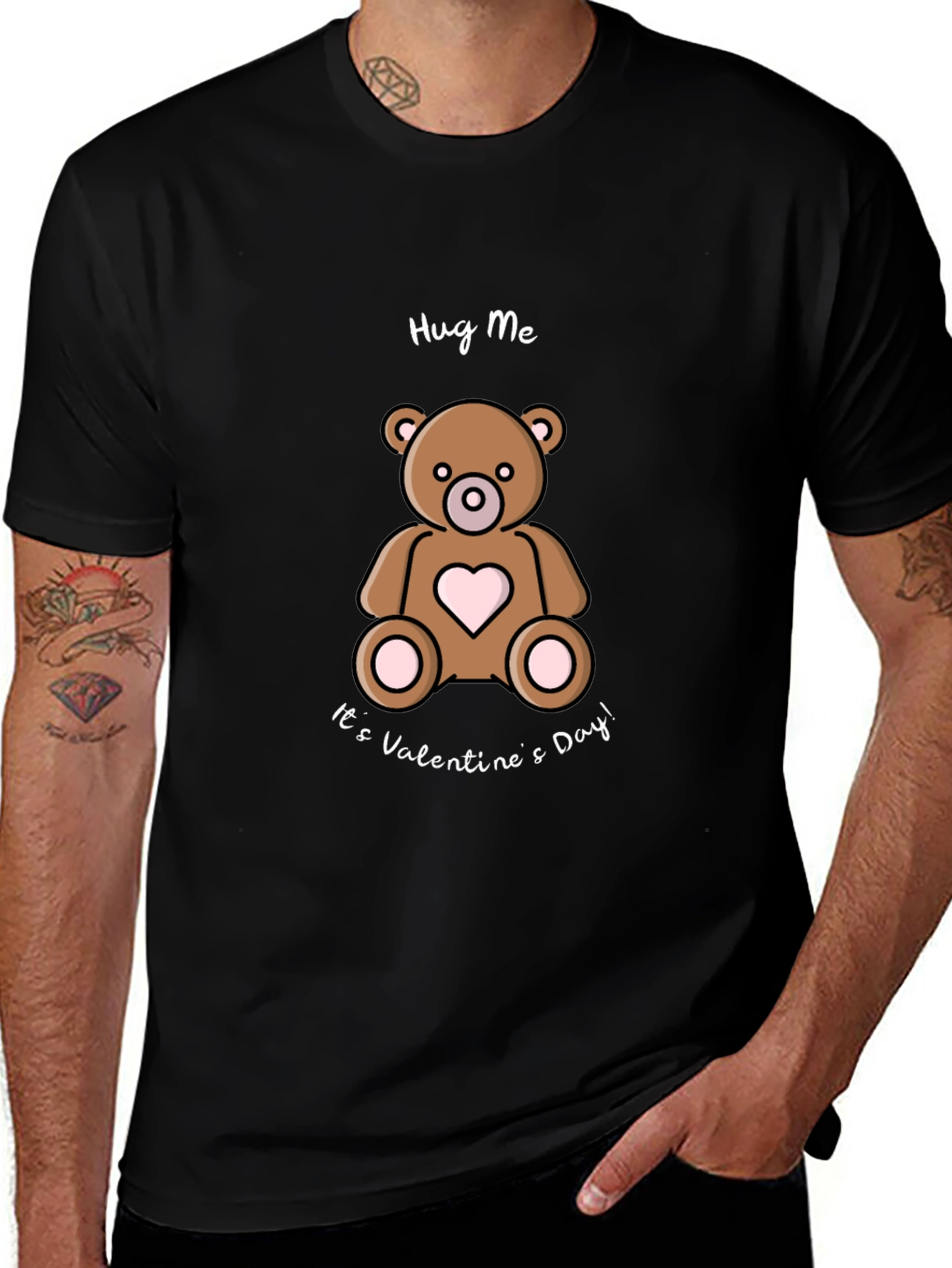 Hug Me Valentines Day Teddy Bear Black T-Shirt