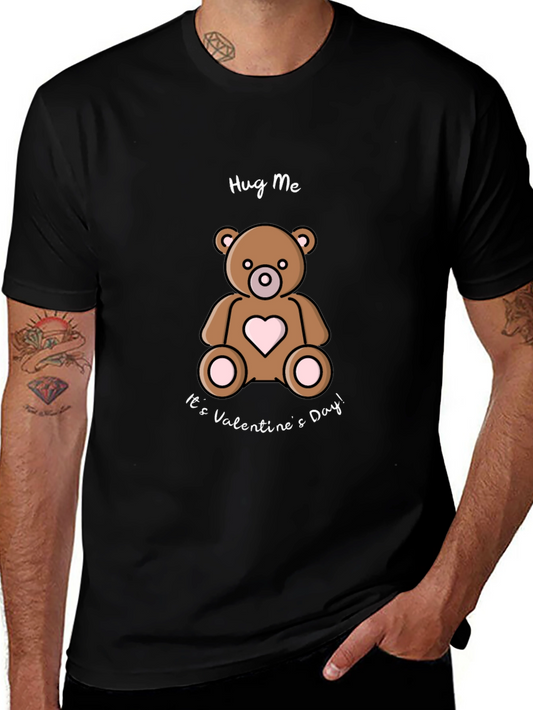 Hug Me Valentines Day Teddy Bear Black T-Shirt