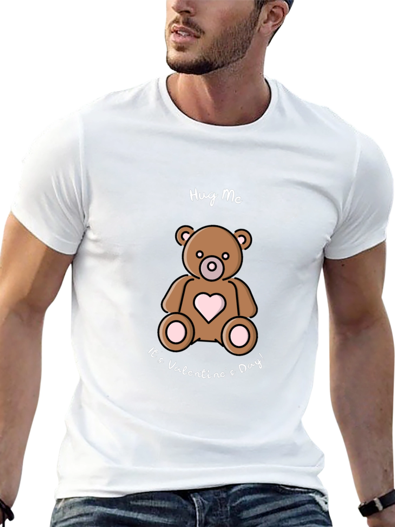 Hug Me Valentines Day Teddy Bear Black T-Shirt