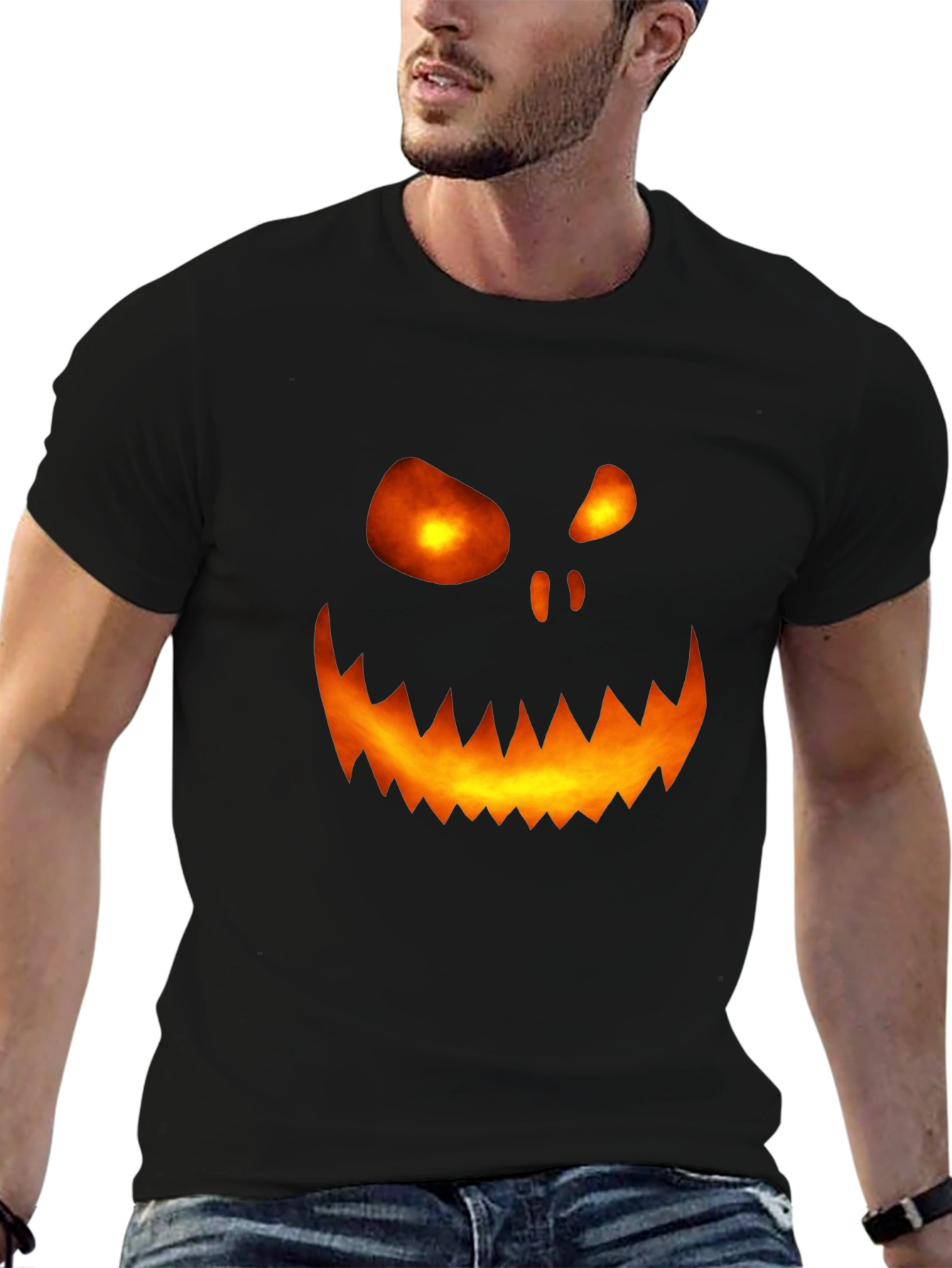 Halloween Pumpkin Face Graphic Tee - Mens Black T-Shirt