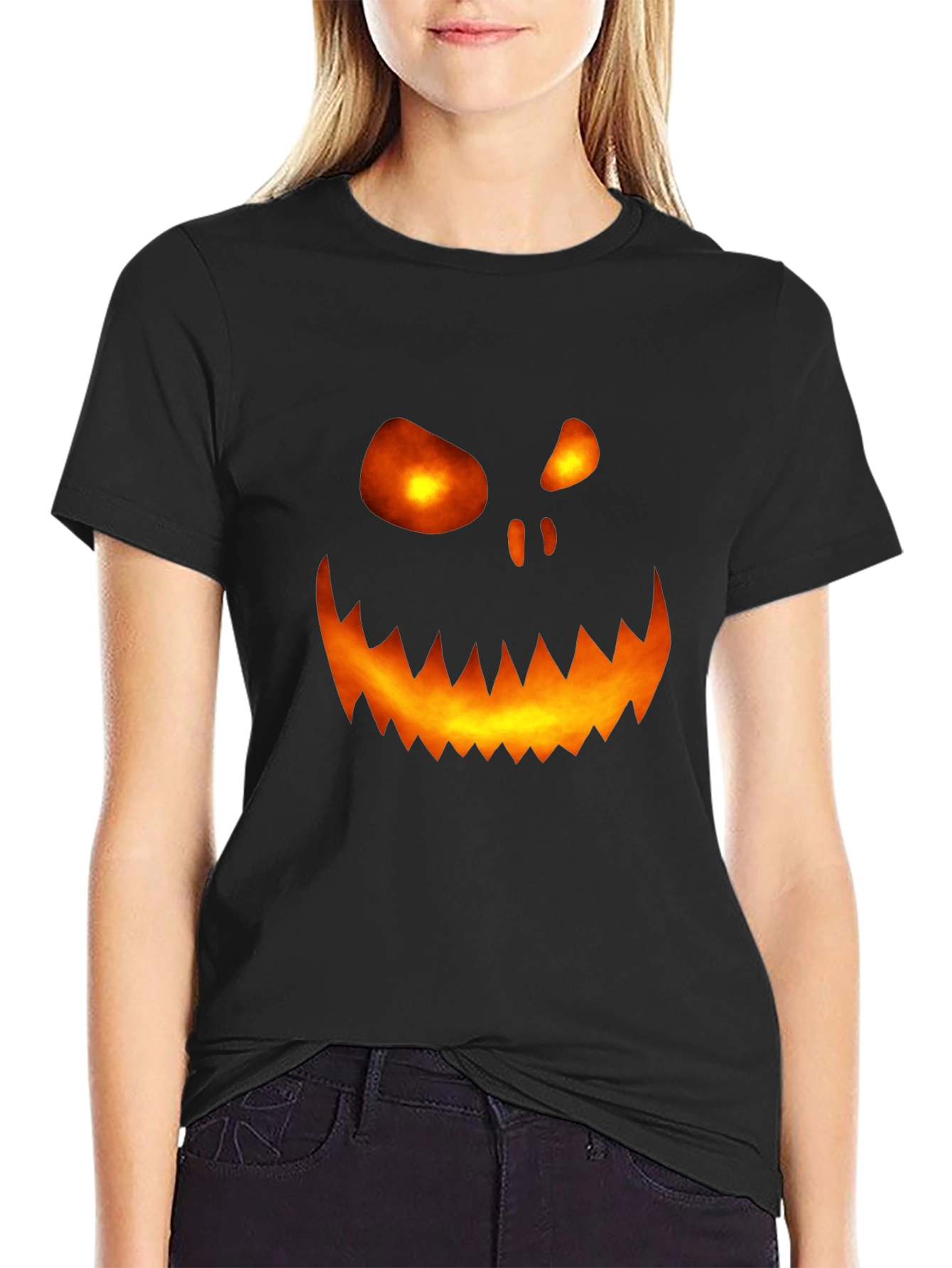 Halloween Pumpkin Face Graphic Tee - Mens Black T-Shirt