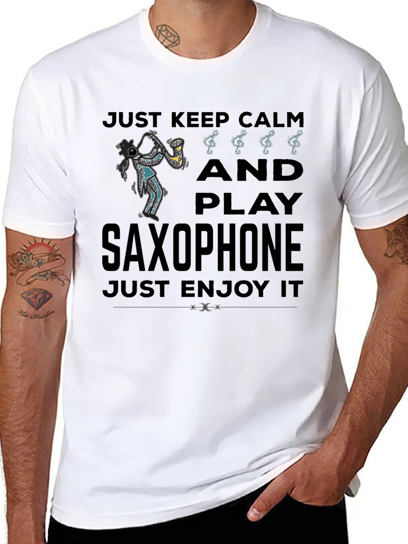Just Keep Calm Play Saxophone Black Graphic T-Shirt