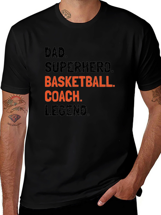 Dad Superhero Basketball Coach Legend Black T-Shirt