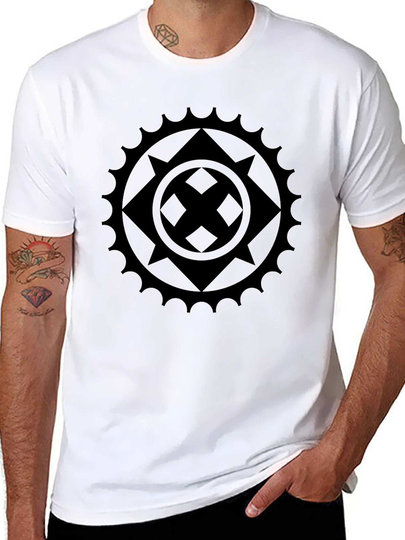 Graphic Black T-Shirt - Geometric Sun Design
