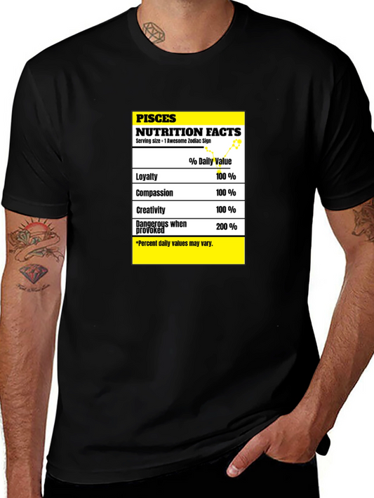 Pisces Zodiac Nutrition Facts Black T-Shirt