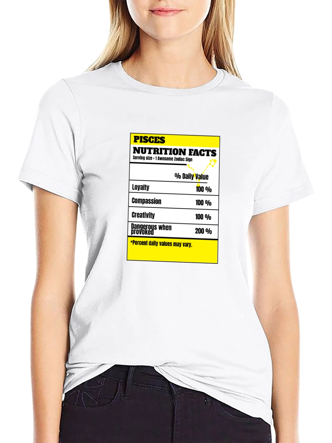Pisces Zodiac Nutrition Facts Black T-Shirt