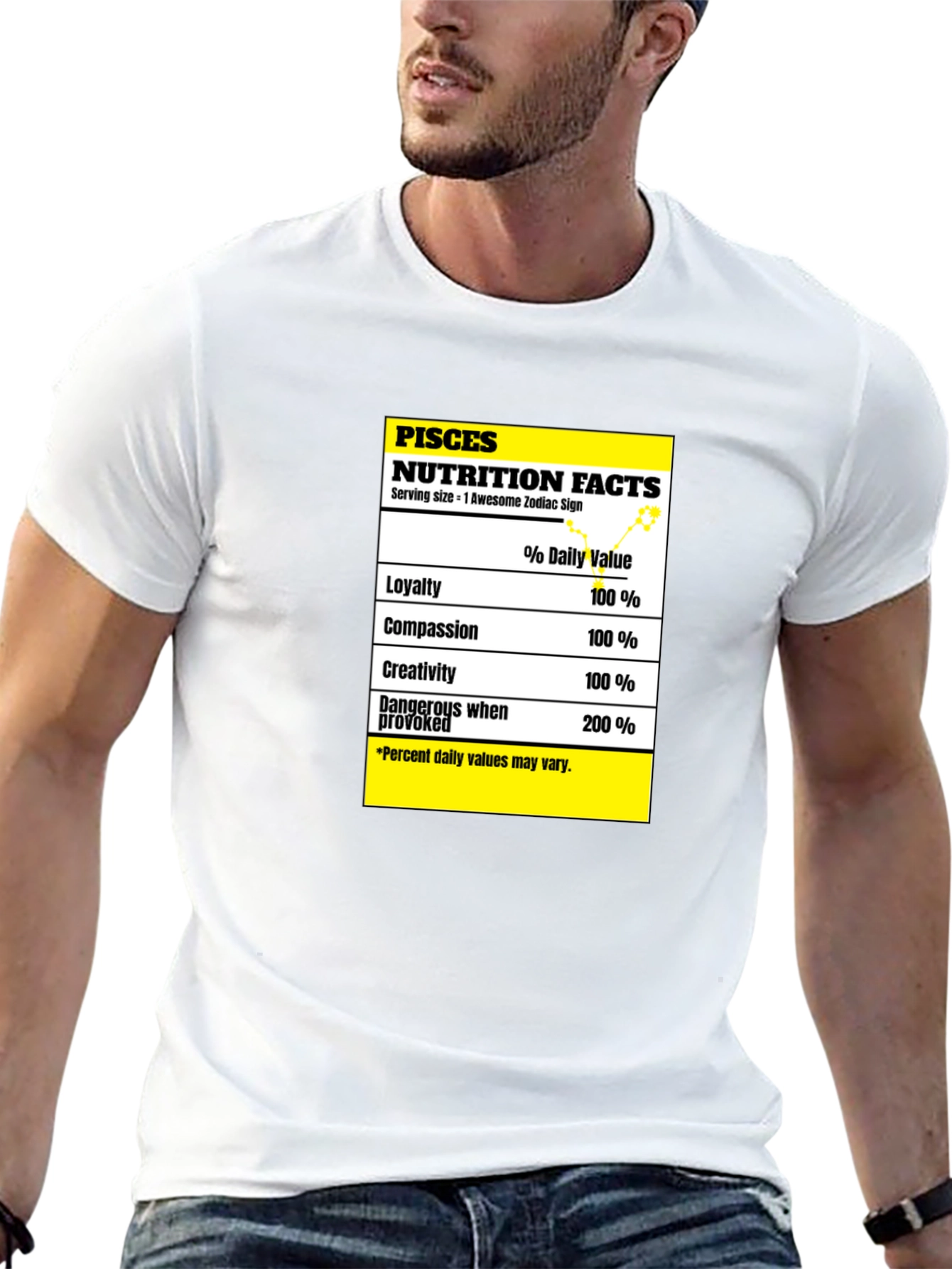 Pisces Zodiac Nutrition Facts Black T-Shirt