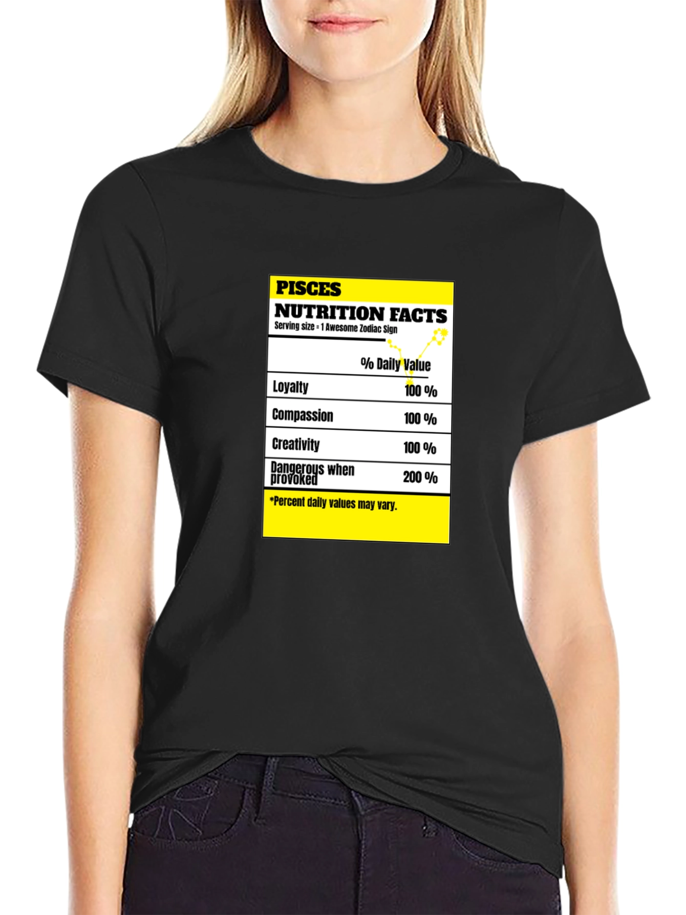 Pisces Zodiac Nutrition Facts Black T-Shirt