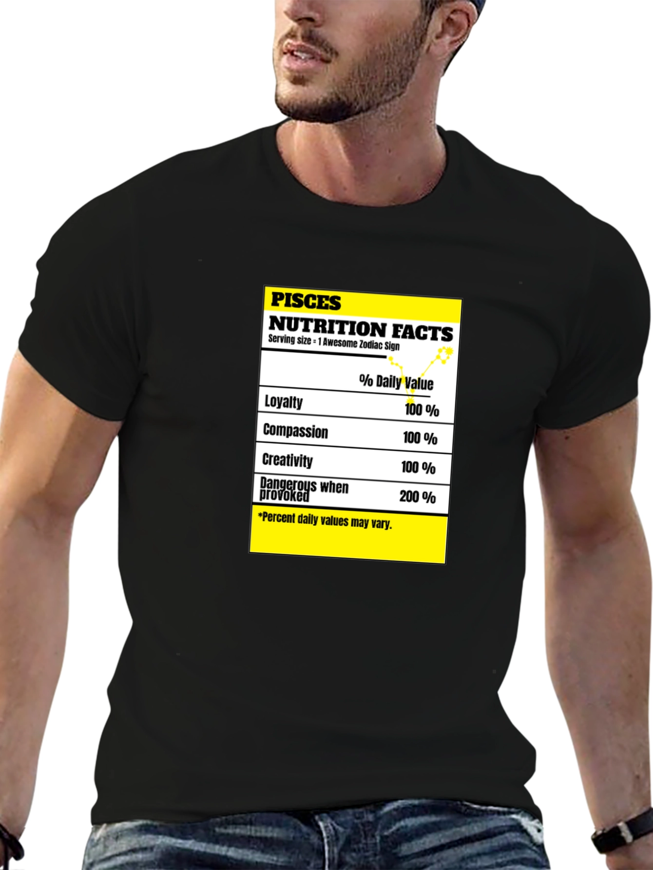 Pisces Zodiac Nutrition Facts Black T-Shirt