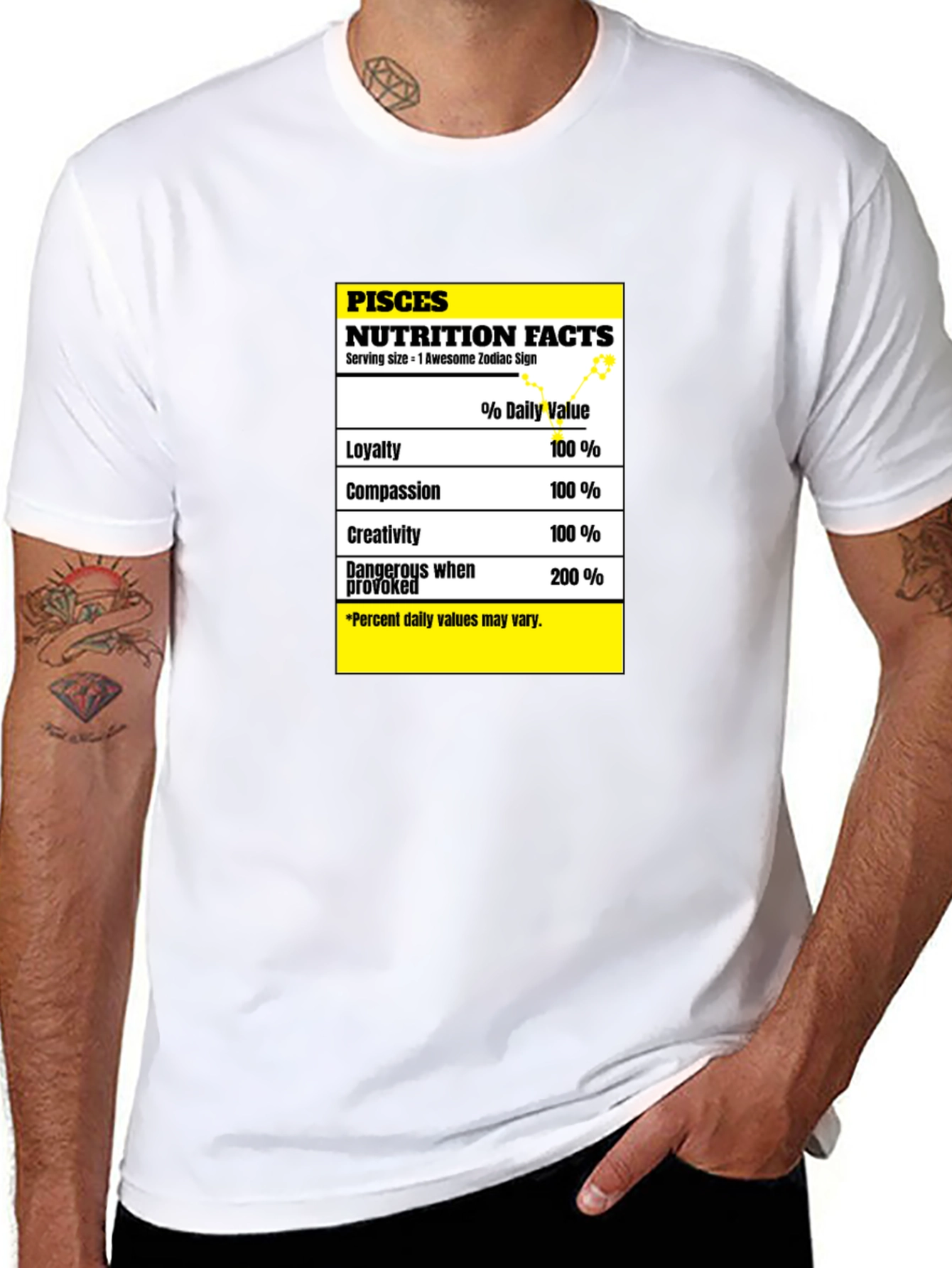 Pisces Zodiac Nutrition Facts Black T-Shirt