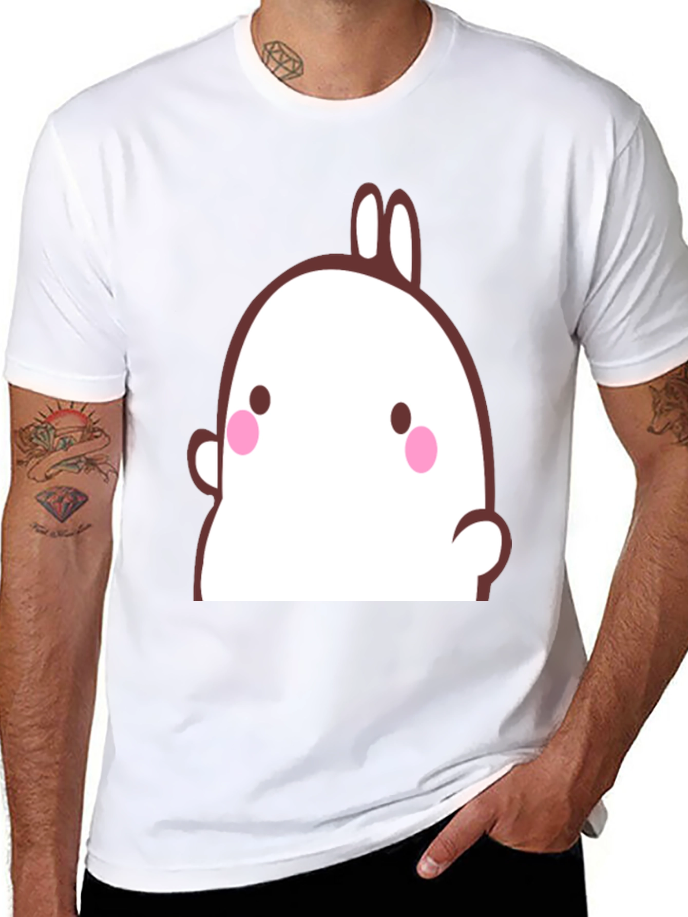 Cute Cartoon Bunny Graphic Black T-Shirt