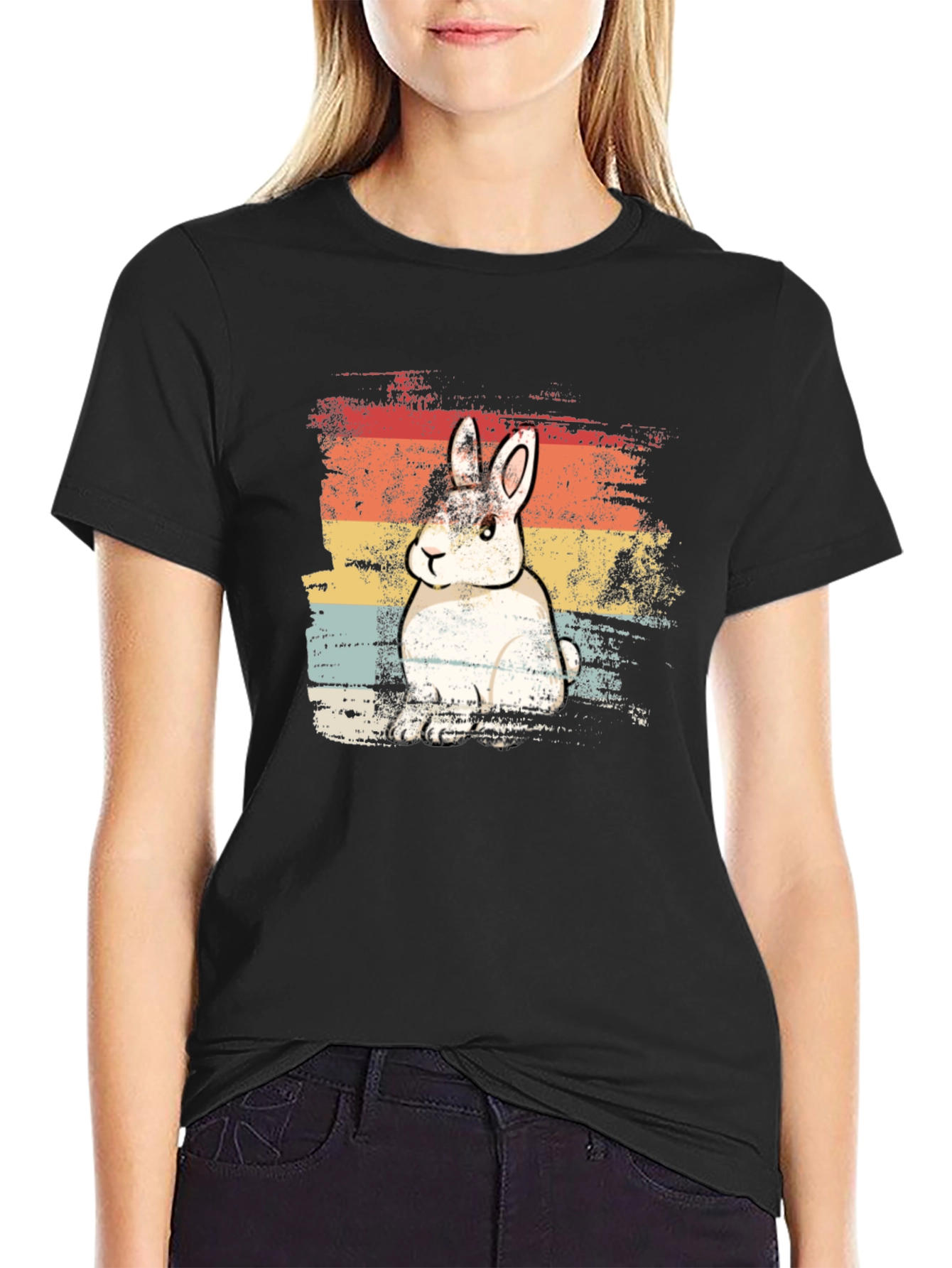 Retro Rabbit Graphic Tee - Unisex Black T-Shirt